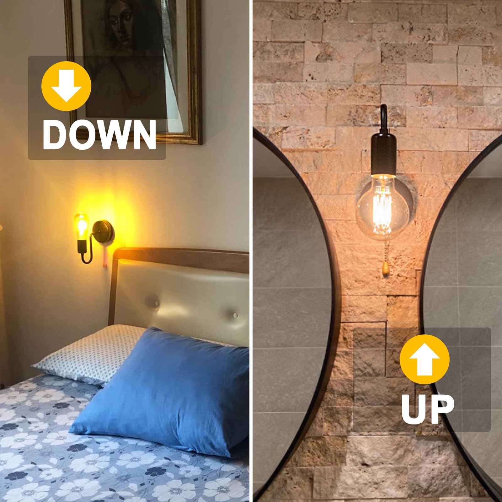 Dtiedy Pull Chain Wall Light Fixture 1-Light Wall Sconce With On Off Switch Hardwired Black Wall Sconces Indoor Vintage Industri