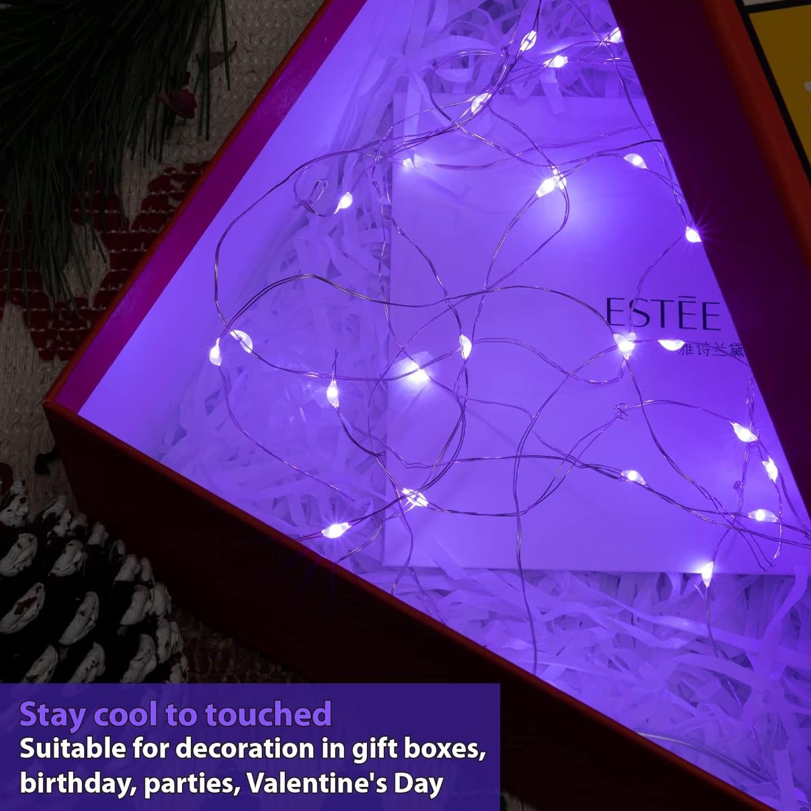 HXWEIYE Battery Operated Purple Fairy Lights, 7ft 20LED Mini String Lights, Waterproof, 6 Pack for Wedding, Party & Home Décor