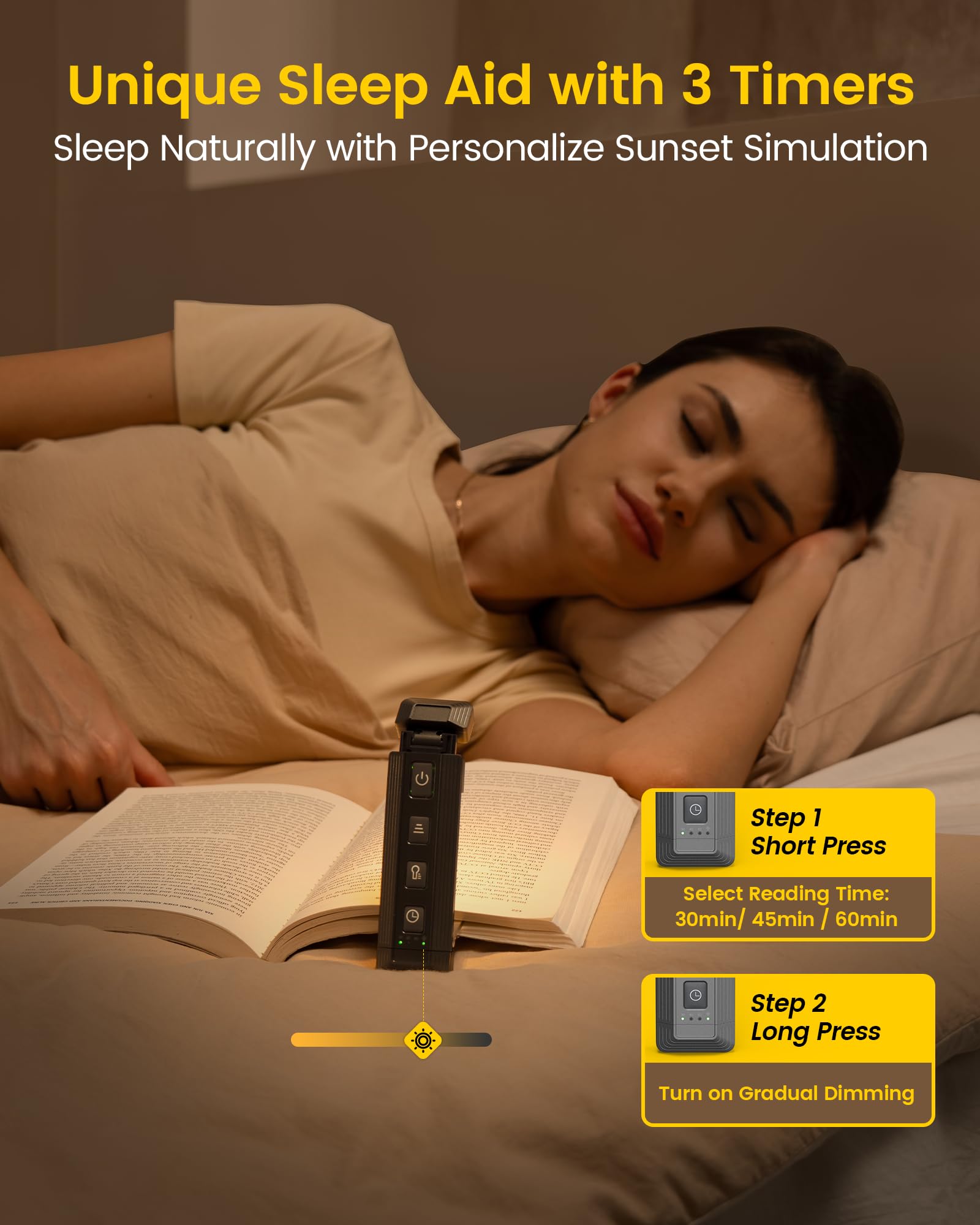 Glocusent Book Light, Extendable, 5 Brightness Levels, 3 Colors, USB Rechargeable, Gray, Model GLCSNTA2601