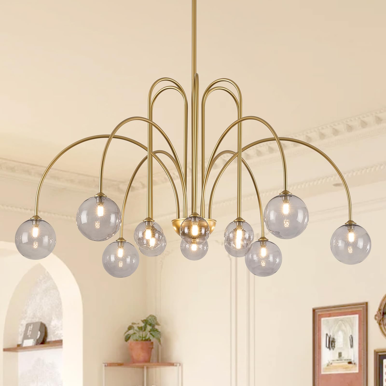Catiner Gold Chandeliers 12 Lights Modern Sputnik Chandelier Large L52   Mid Century Ceiling Pendant Light Fixtures With Smoke G