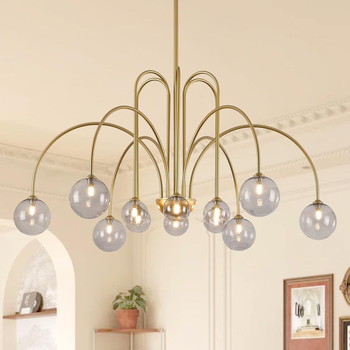 Catiner Gold Chandeliers 12 Lights Modern Sputnik Chandelier Large L52   Mid Century Ceiling Pendant Light Fixtures With Smoke G