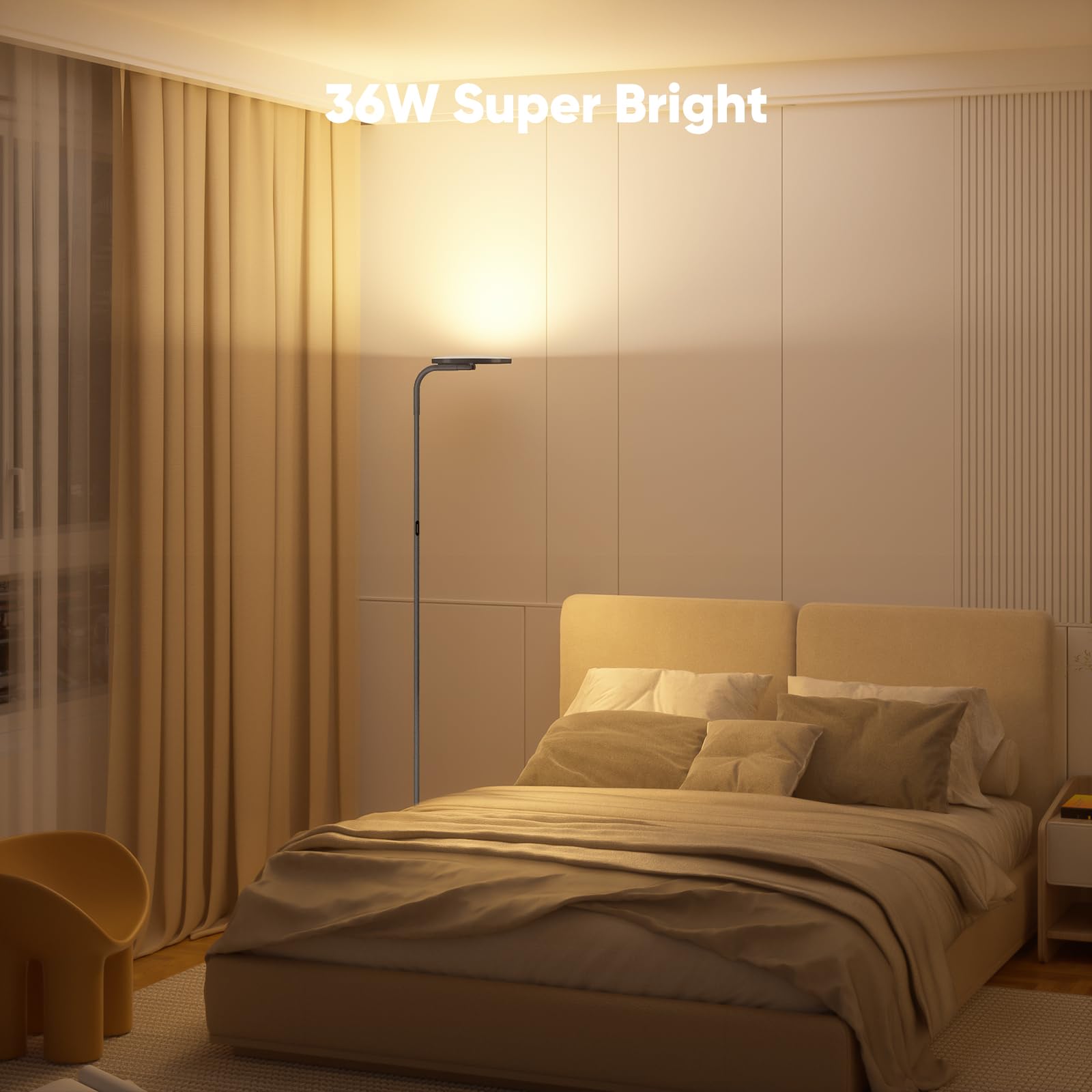 SIBRILLE 36W LED Floor Lamp, Stepless Dimmable, 69" Tall, Gunmetal, Remote Control, MF30012