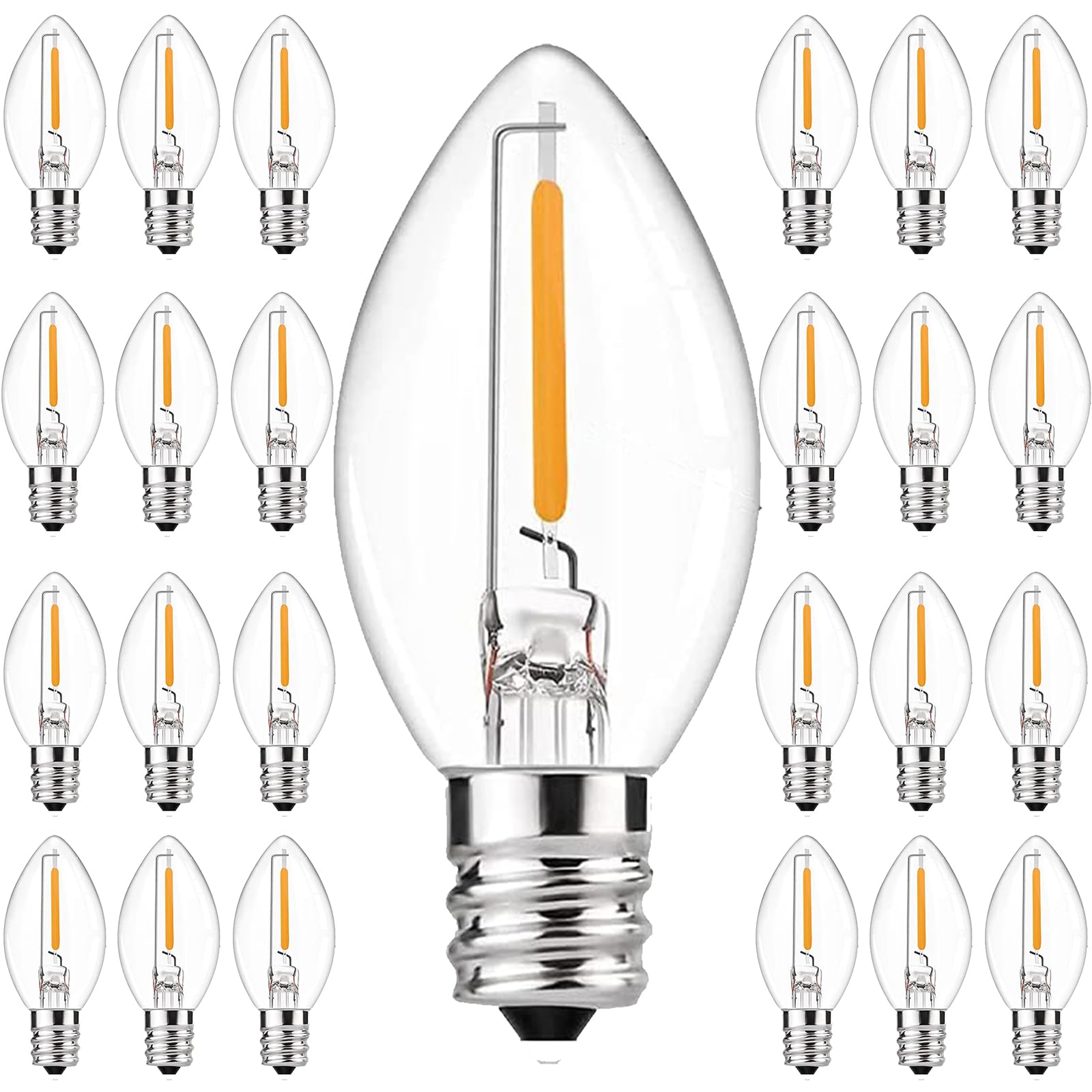 25 Pack C7 Led Night Light Bulbs, C7 Led Christmas Replacement Light Bulbs For Outdoor String Lights, E12 Candelabra Base Bulbs,