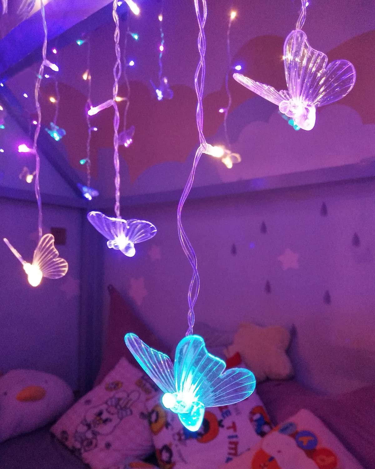 Butterfly Fairy Lights for Bedroom Curtain Lights Twinkle Pastel Cute String Lights Led Hanging for Kids Girls Room for Wall Bed