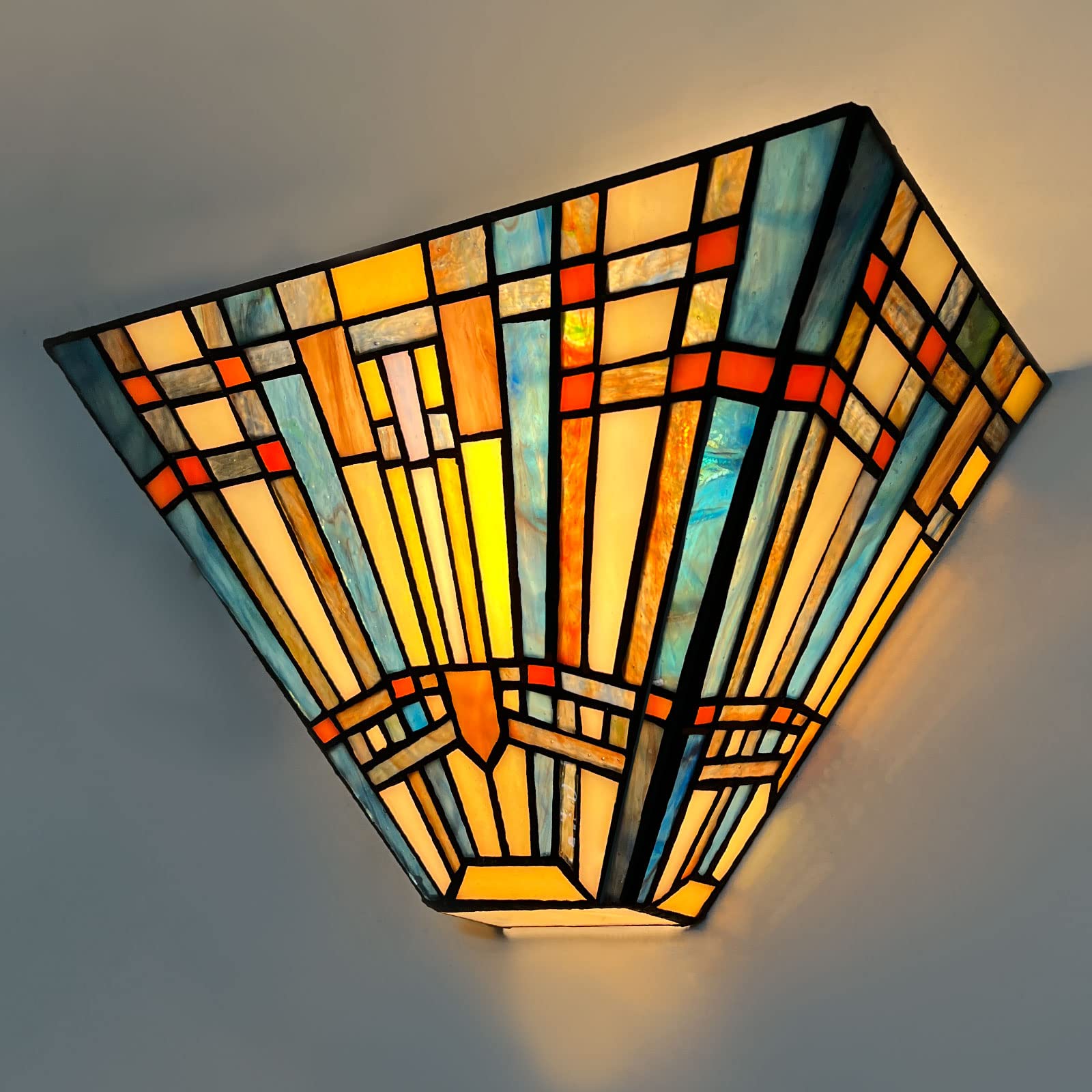 COTOSS Tiffany Wall Sconce Wall Light Mission Style Stained Glass Lamp Shade 1 Light Tiffany Sconces Lighting for Living Room Be