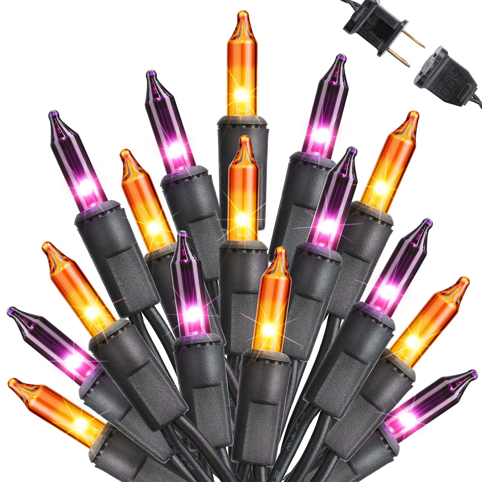 Toodour Halloween String Lights, 25ft 100 Count, Orange & Purple Mini Bulbs, UL Certified for Indoor/Outdoor Decor