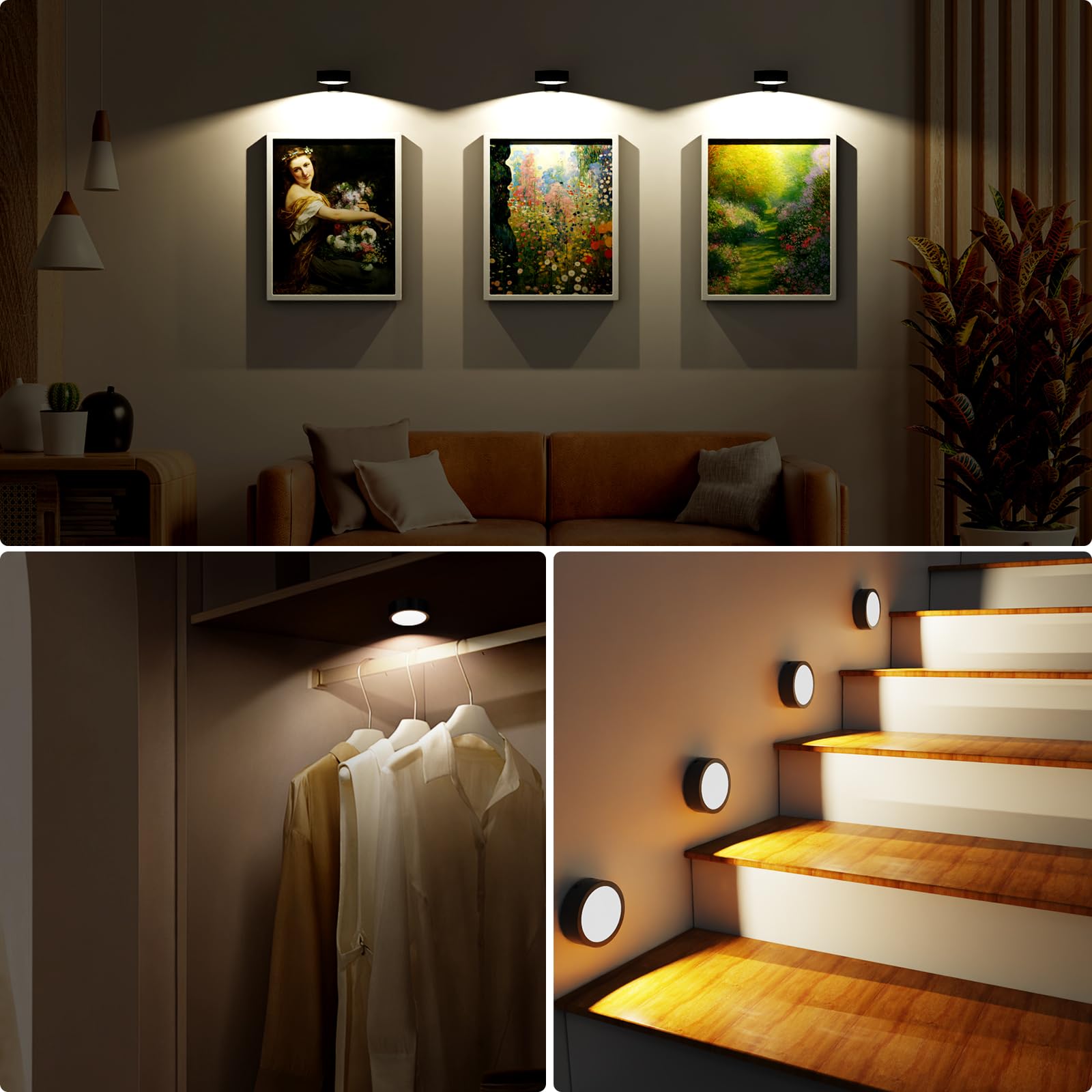 Tututry Picture Lights For Wall  Battery Powered Operated Wireless Magnetic discomfort-reducingting Lights With Remote Dimmable And Timer  Wall Decor Lights With 3 Lighting Modes For Art Display (Black  3Pack)