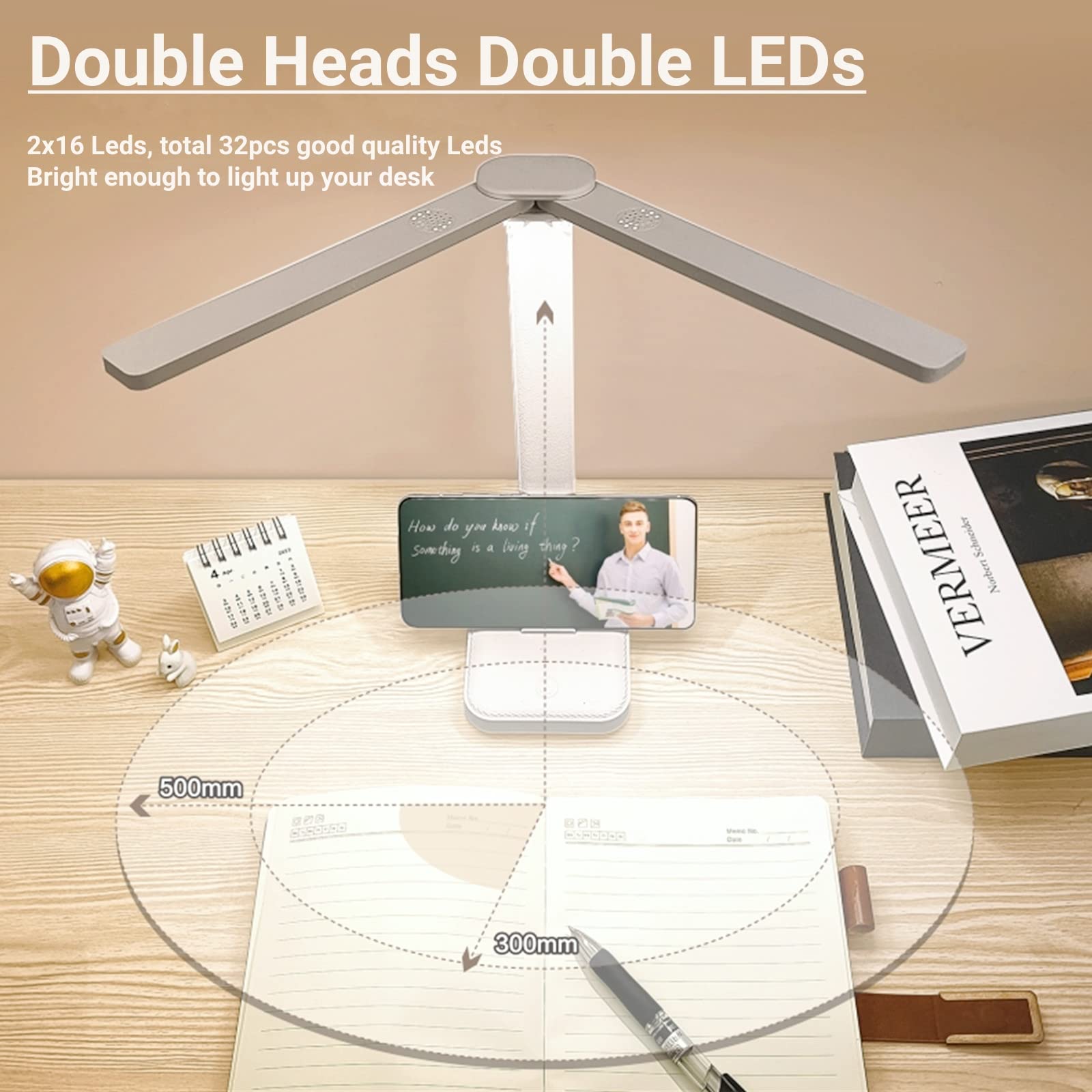 Luxlumin Blue Desk Lamp - Portable, Rechargeable, 3 Lighting Modes, Ideal For Home Office, Kids, Reading, Studying