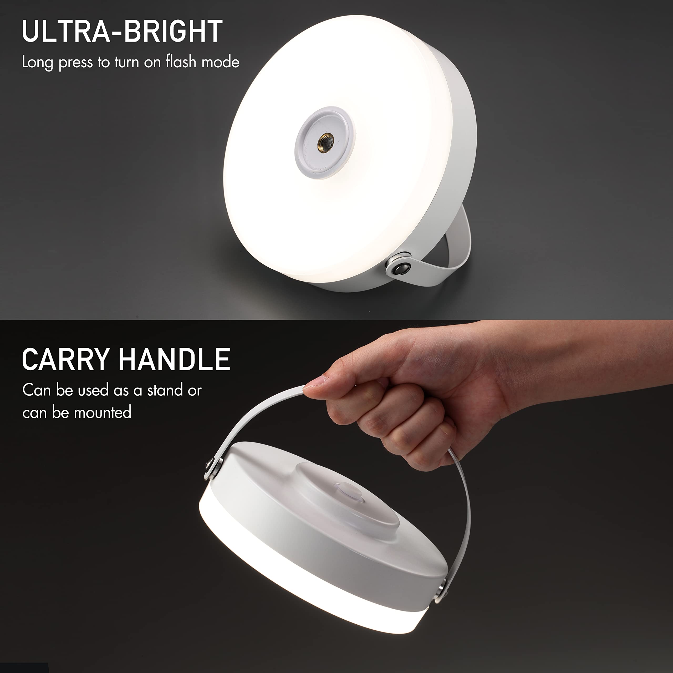 OBright Portable LED Lamp - Rechargeable, IP44 Water Resistant, Adjustable Height, White, Model OB-TL17B