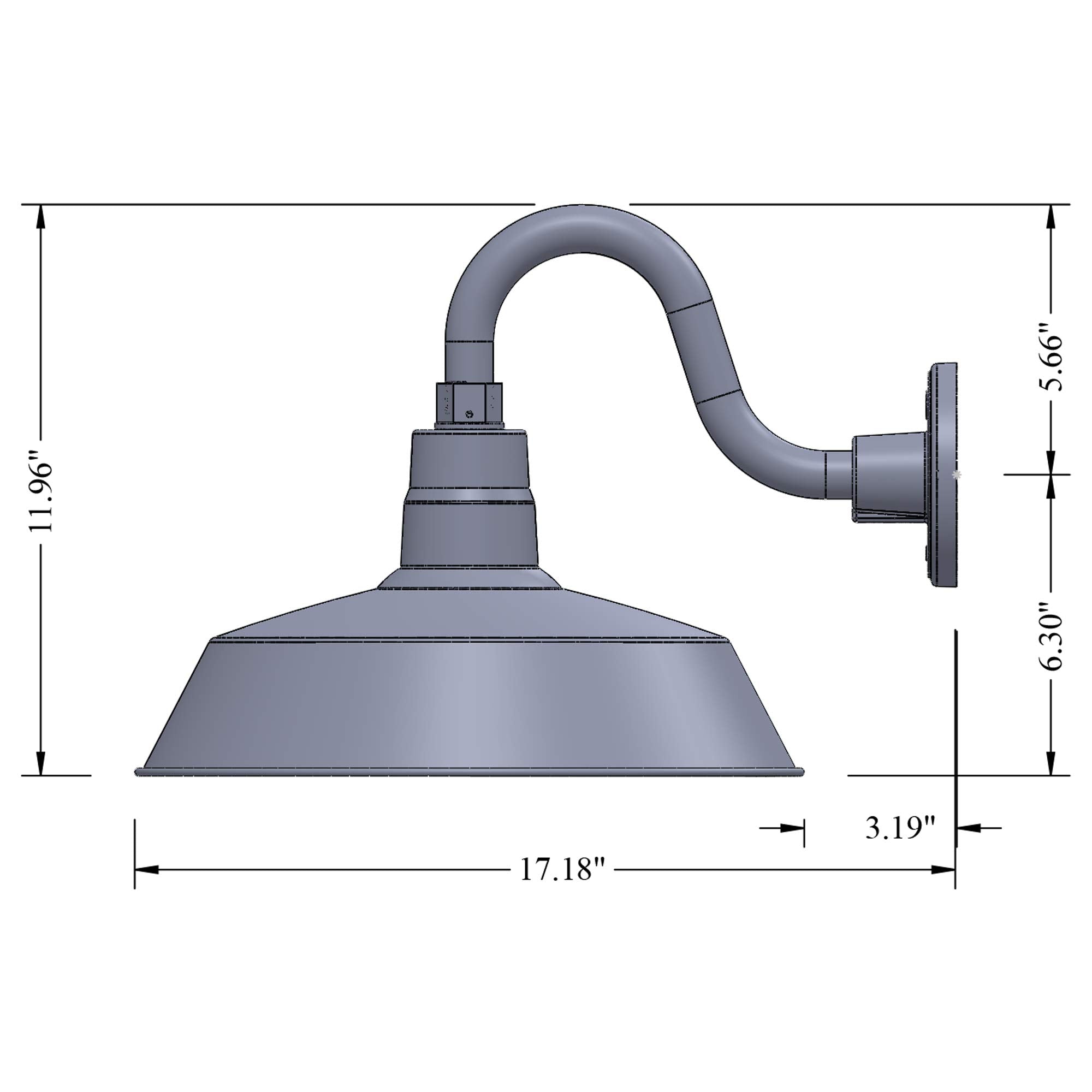 14In. Galvanized Finish Outdoor Gooseneck Barn Light Fixture With 10In. Long Extension Arm - Wall Sconce Farmhouse, Antique Styl