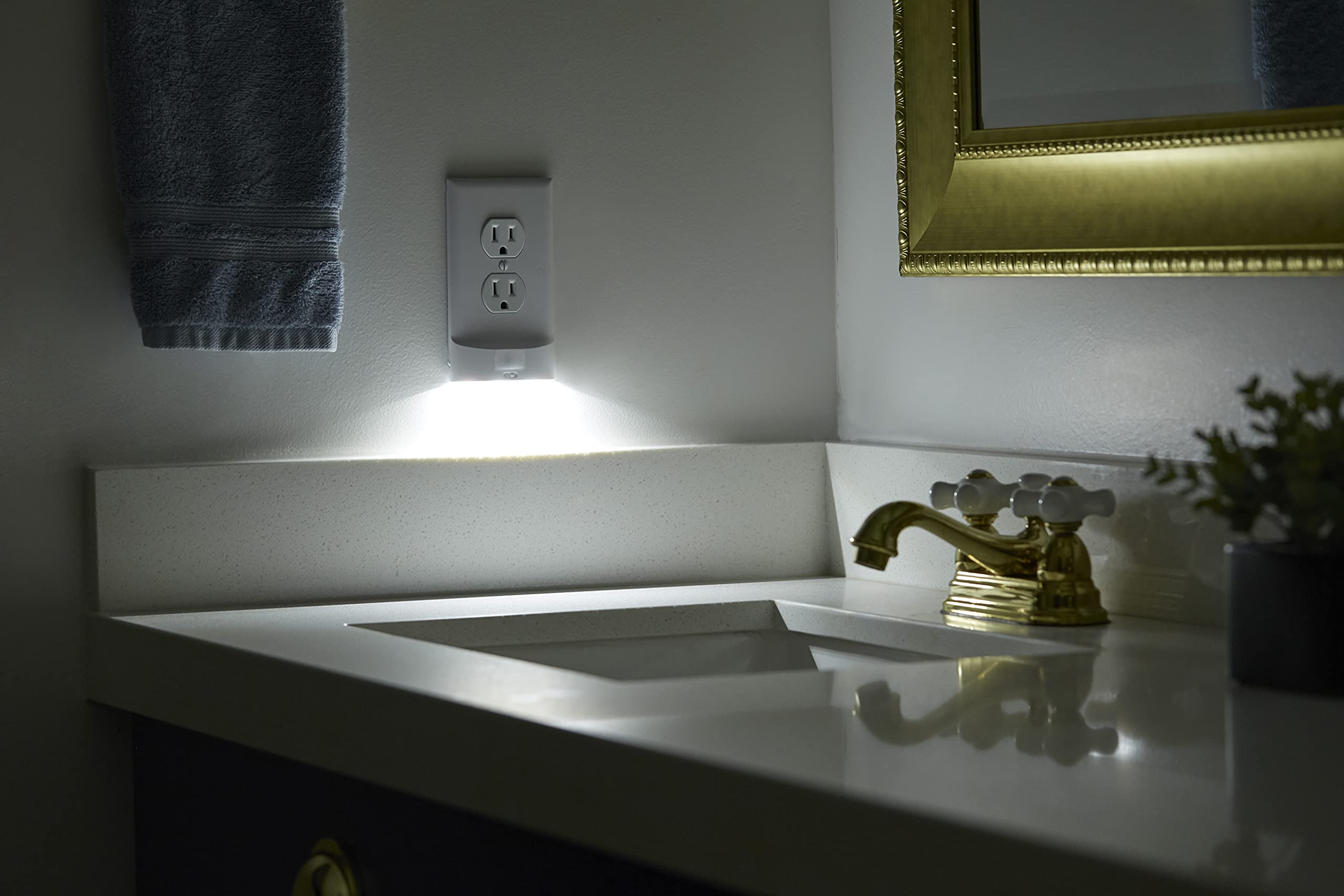 SnapPower MotionLight 4 Pack - LED Night Lights for GFCI Outlets, Auto On/Off, Bright/Dim Options, Ivory Plastic