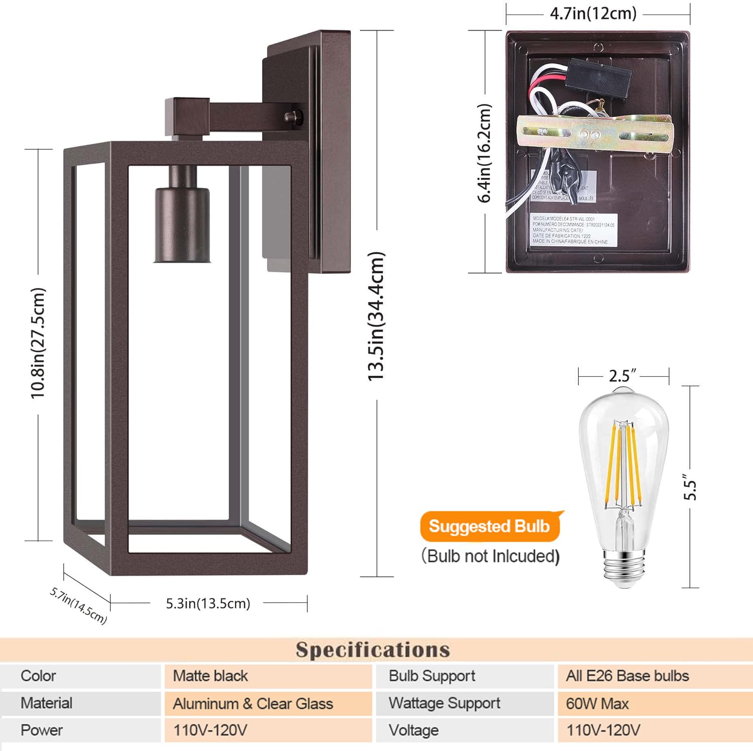 Dusk To Dawn Outdoor Lighting Fixtures For House, Orb Sensor Porch Exterior Lights Wall Mount, Anti-Rust Wall Light, Wall Sconce