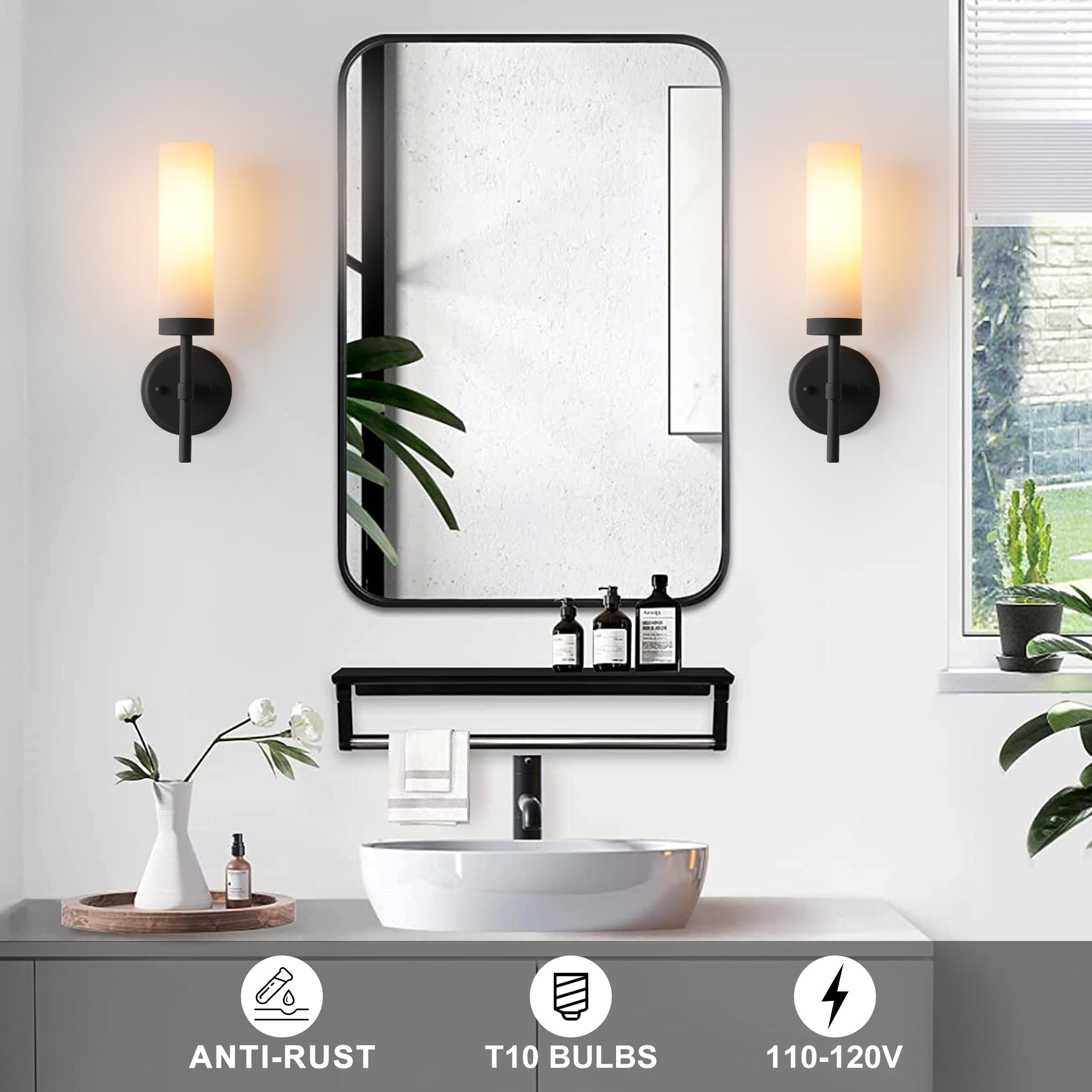 Wall Sconces Set Of Two Matte Black Bathroom Sconces Wall Lighting With White Glass  Modern Sconces Wall Decor Set Of 2 Wall Light Fixtures For Bathroom Mirror Living Room Hallway Bedroom Wall Lamp