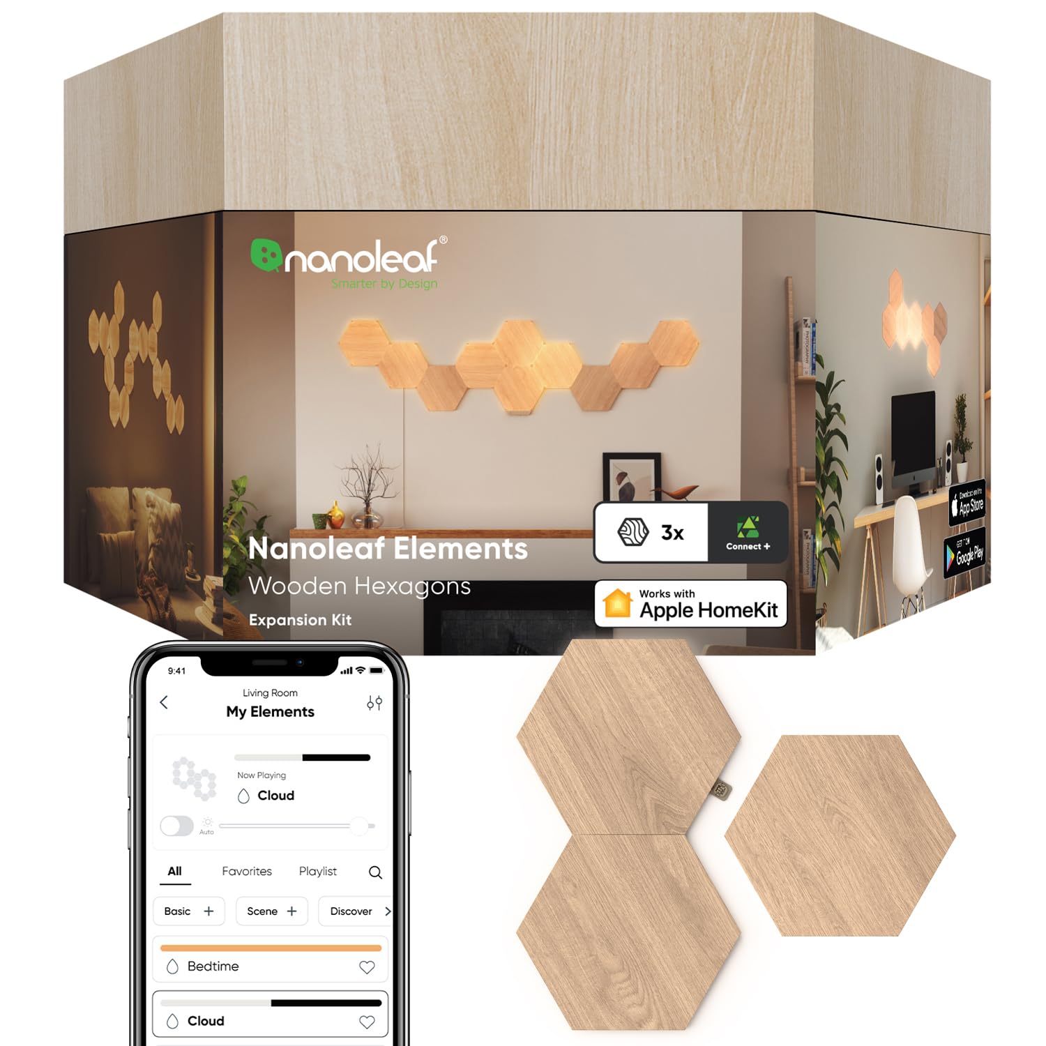 Nanoleaf Elements Hexagon Expansion Pack, 3 Panels, Brown, Plastic, Model NL52-E-0001HB-3PK