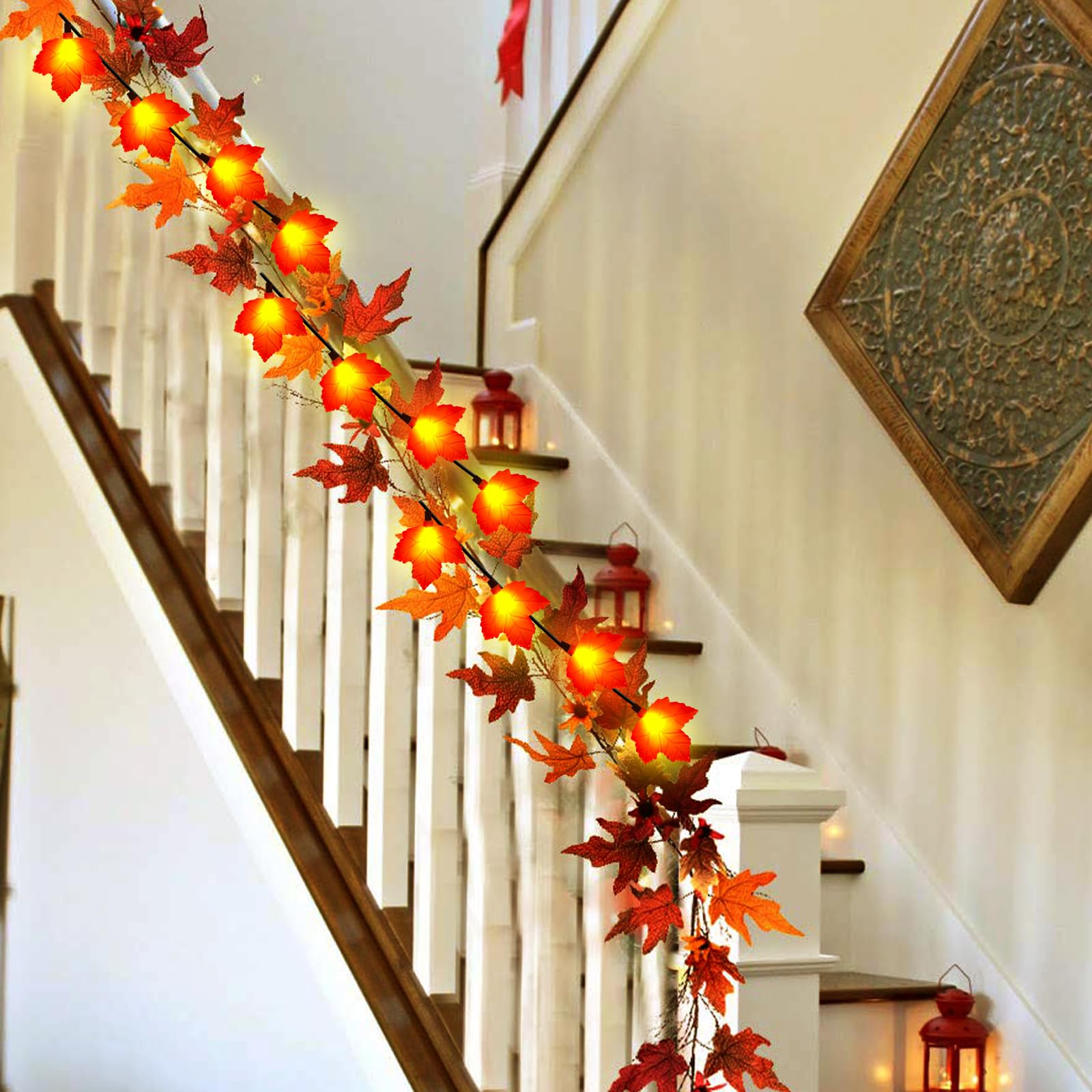 Fall Decor Maples Leaf String Lights, 8.5Ft Led Maple Leaf Lights With 10 3D Maple Leaf Fall Light, Plug In Fall Decorations For Indoor Outdoor Thanksgiving Christmas Halloween Harvest-Orange