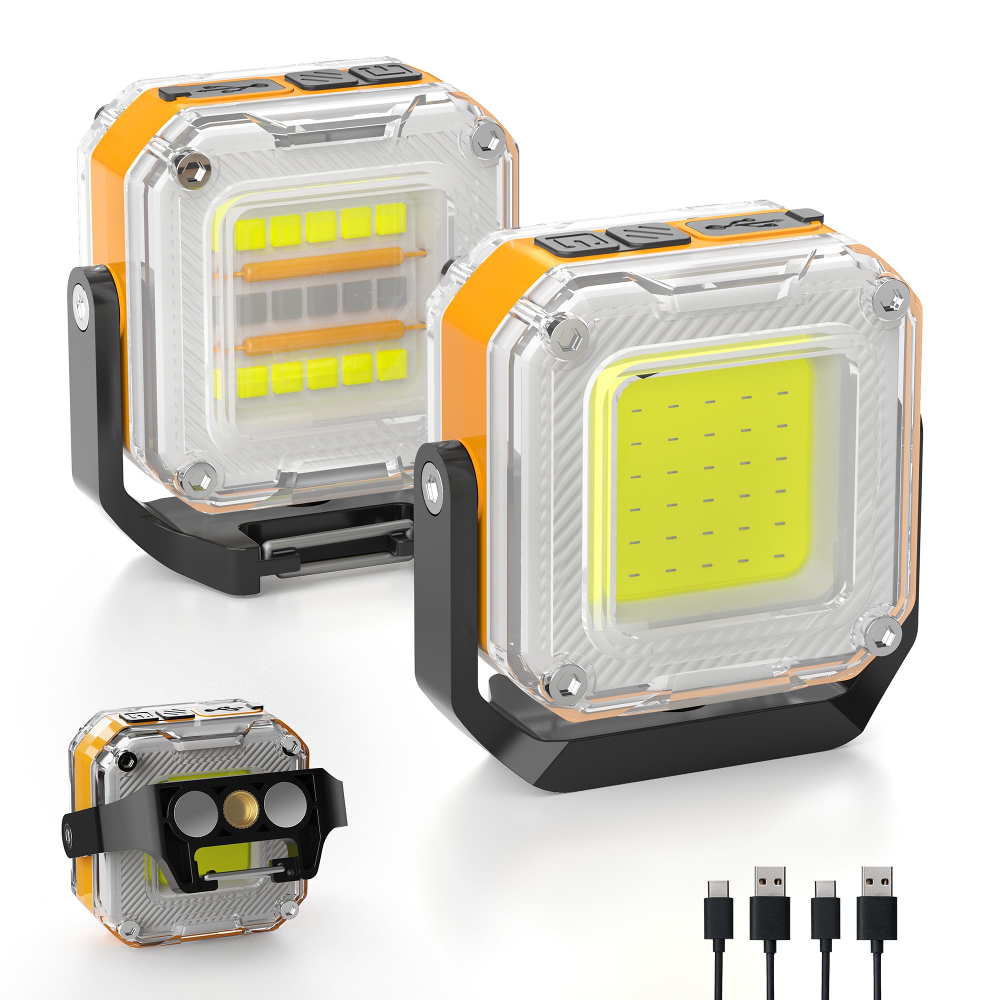 Rechargeable Work Light, 2Pack 1200LM Double-Sided Portable Work Lights with 8 Modes, Magnetic Inspection Light with 1/4 Tripod 