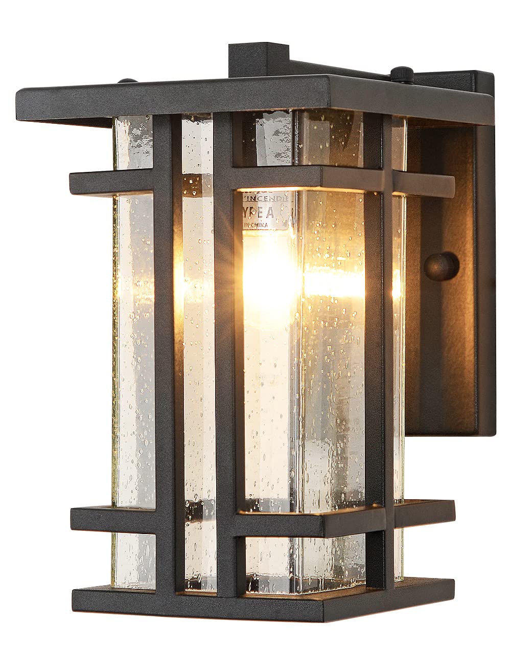 VOCLDFA Retro Outdoor Wall Light - Small Wall Lamp, Clear Seeded Glass Shade, IP65 Waterproof, 10inH, Black, Model HY-01S
