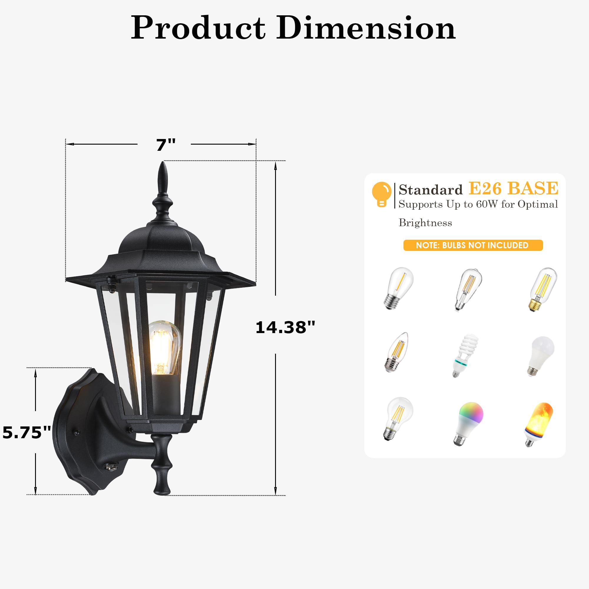 GRUENLICH Dusk to Dawn Outdoor Wall Sconce, Black Aluminum, 14" Size, Clear Glass, Model GR-WL003D2D-BK-1PK