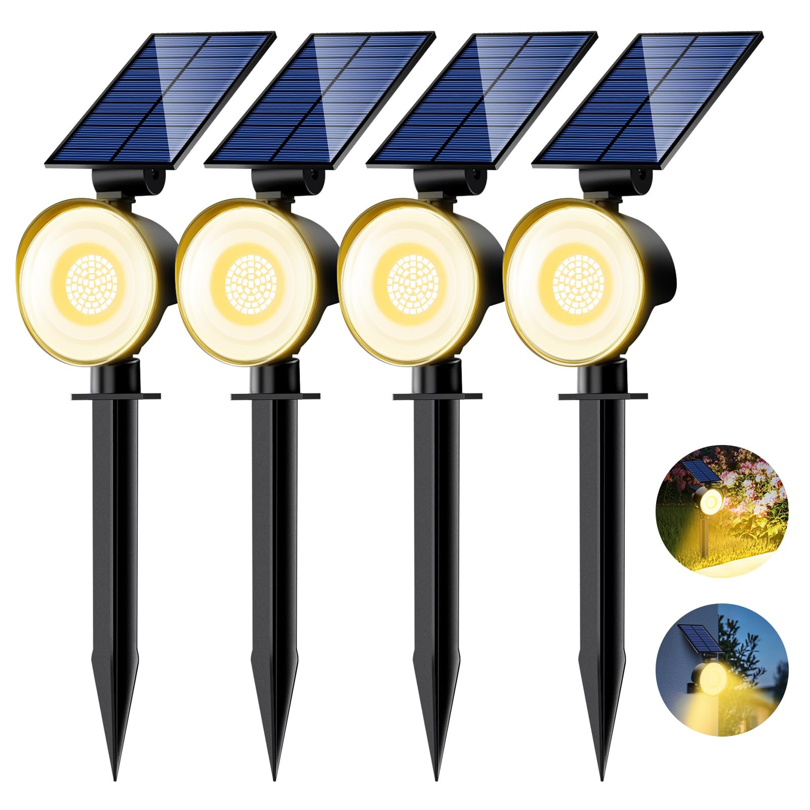 nipify Solar Spot Lights - 53 LED, 3 Modes, Waterproof, 4 Pack, Warm White