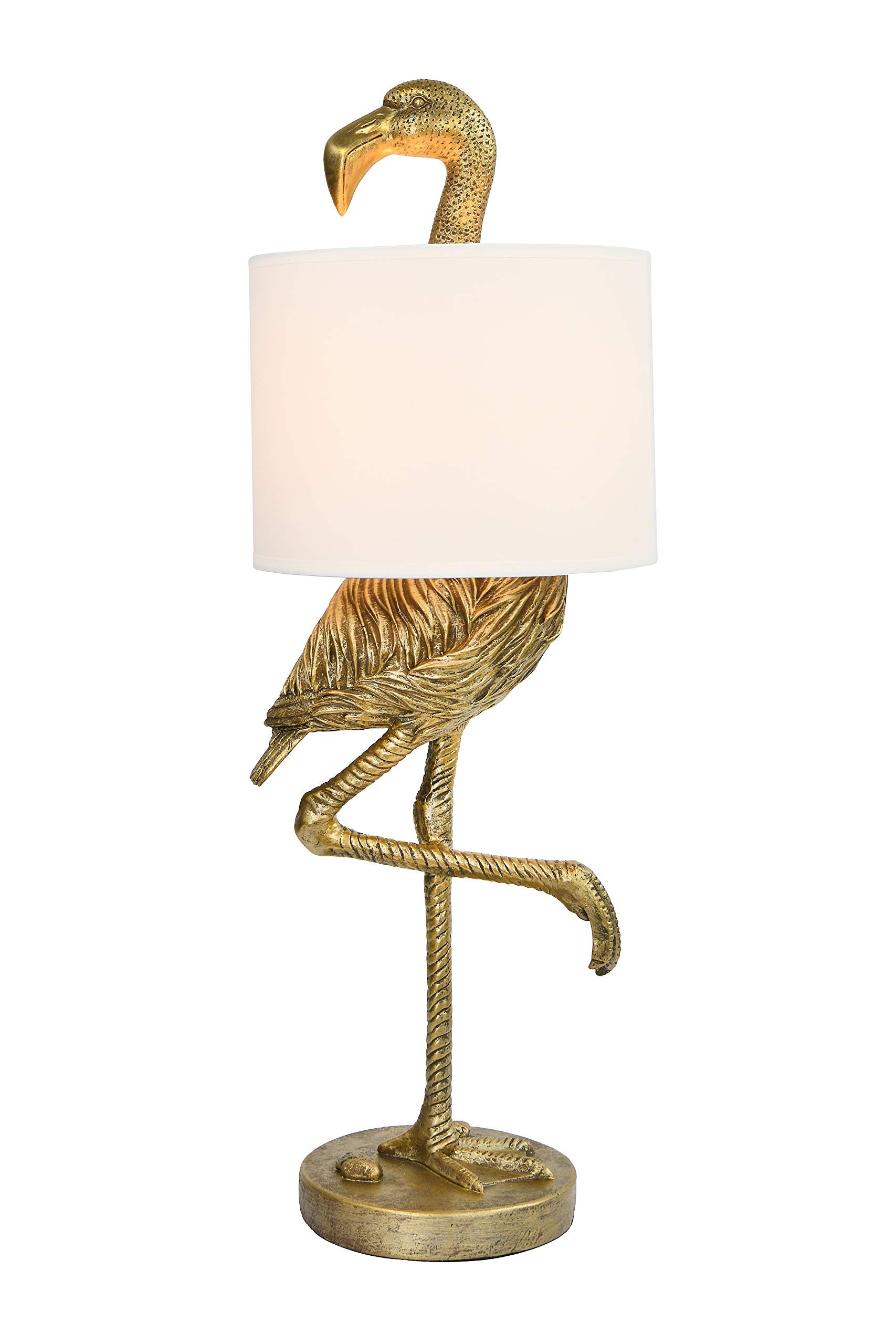 Creative Co-Op Resin Flamingo Table Lamp, Gold Finish, 32" with Linen Shade, Model EC0203