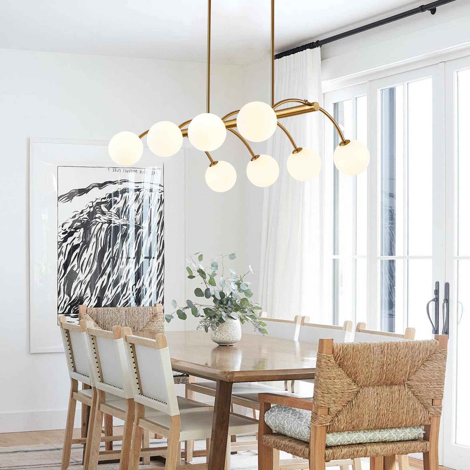 Modern Globe Chandelier, 8 Lights Gold Bubble Chandeliers Century White Glass Globe Pendant Lighting For Kitchen Island,Dining R
