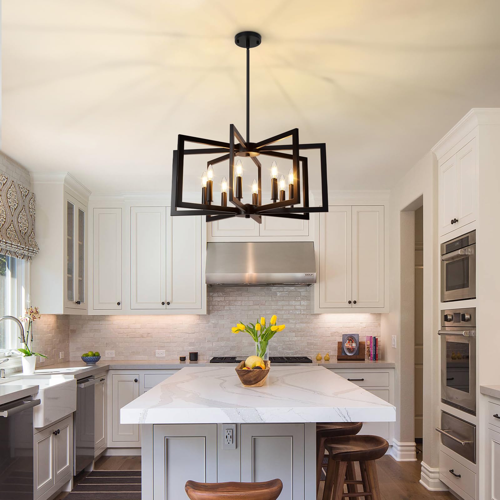 Bairth 8-Light Black Metal Chandelier - Modern Farmhouse Fixture for Dining Room, Foyer, Kitchen (Model D3202-08-BK)