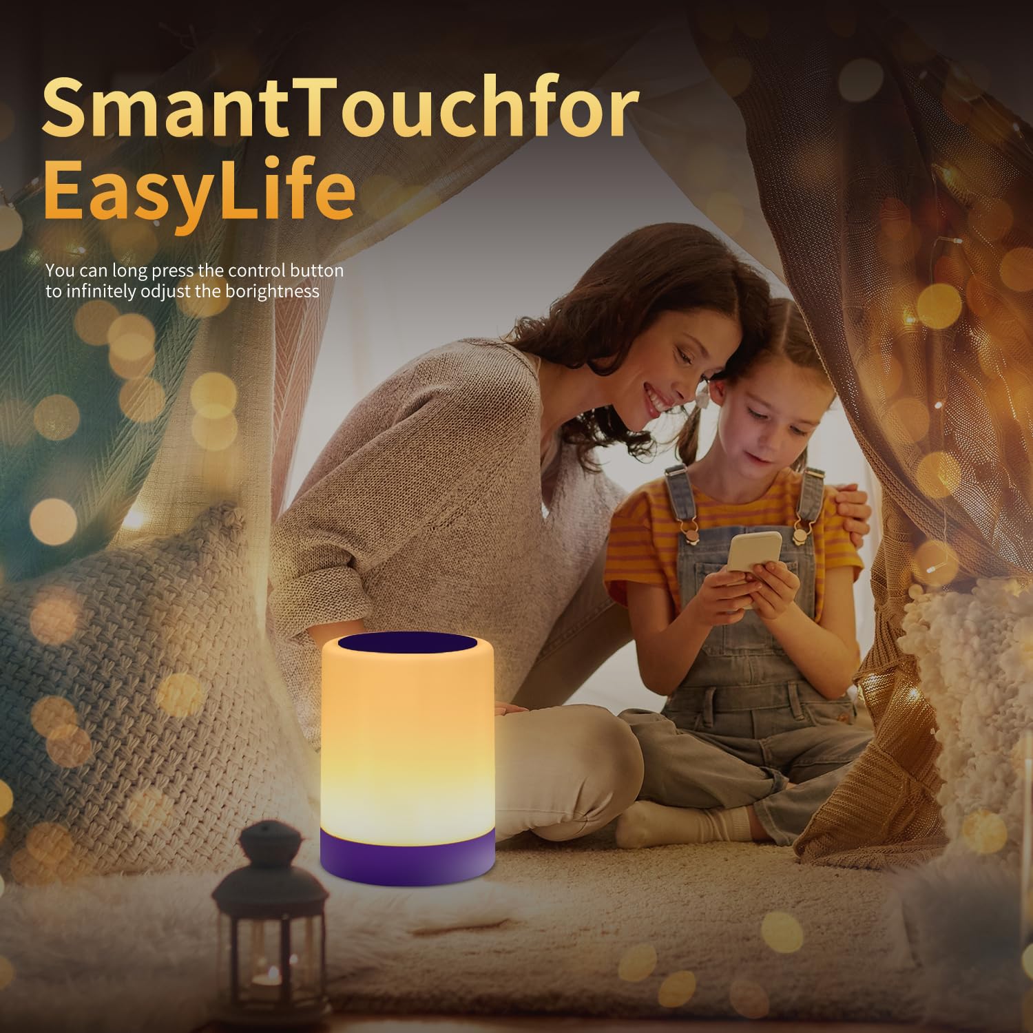 OORUN Touch Bedside Table Lamp, USB Rechargeable, 13 RGB Colors, 5 Brightness Levels, 3.74inD x 3.74inW x 4.8inH