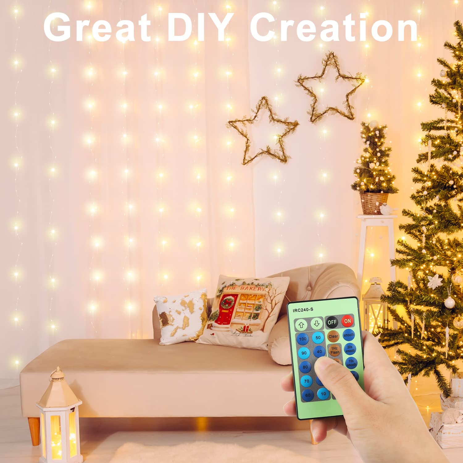 ZAECANY LED String Lights 300 LEDs Dimmable 99ft Copper Warm White with Remote Control