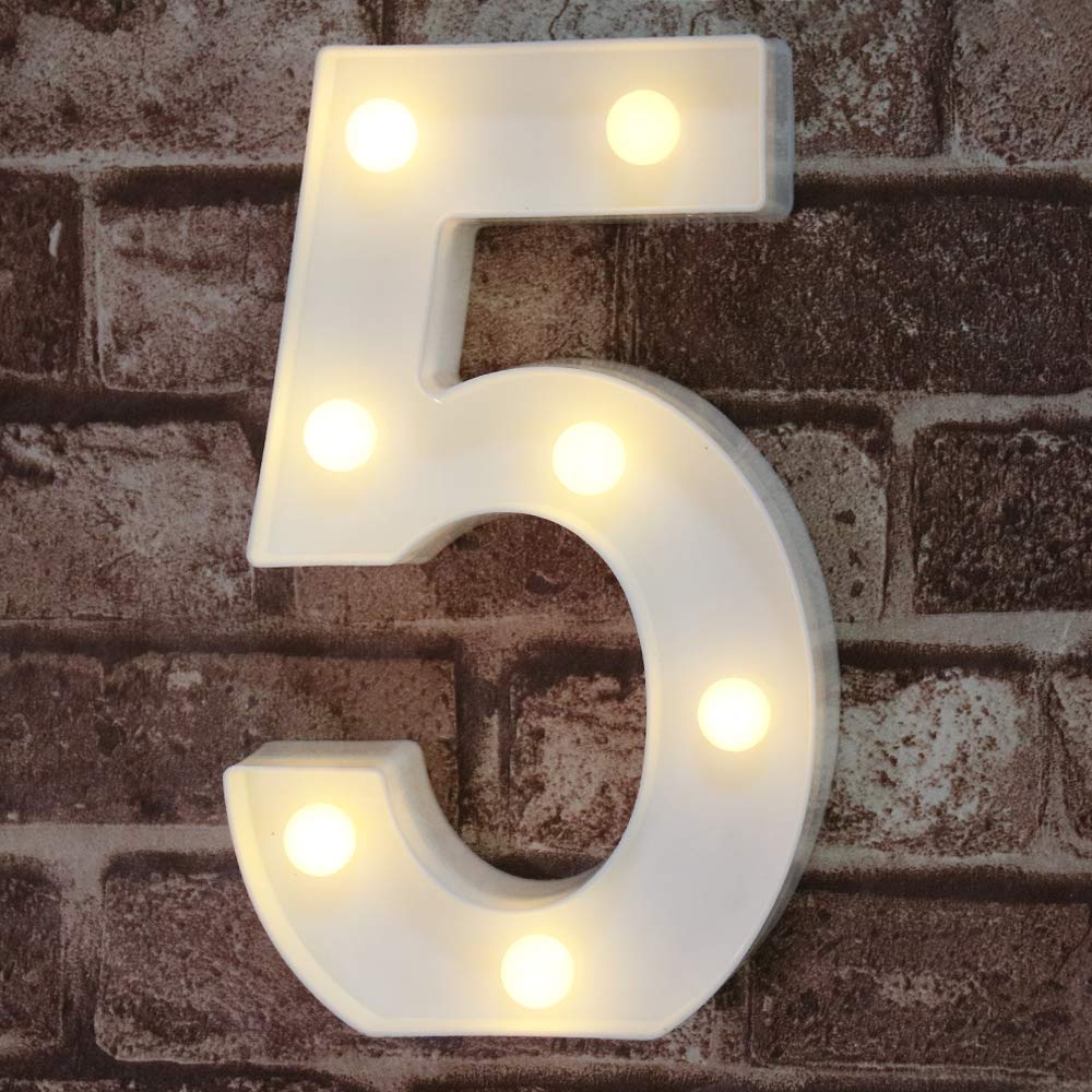 Pooqla Decorative Led Light Up Number Letters, White Plastic Marquee Number Lights Sign Party Wedding Decor Battery Operated Num