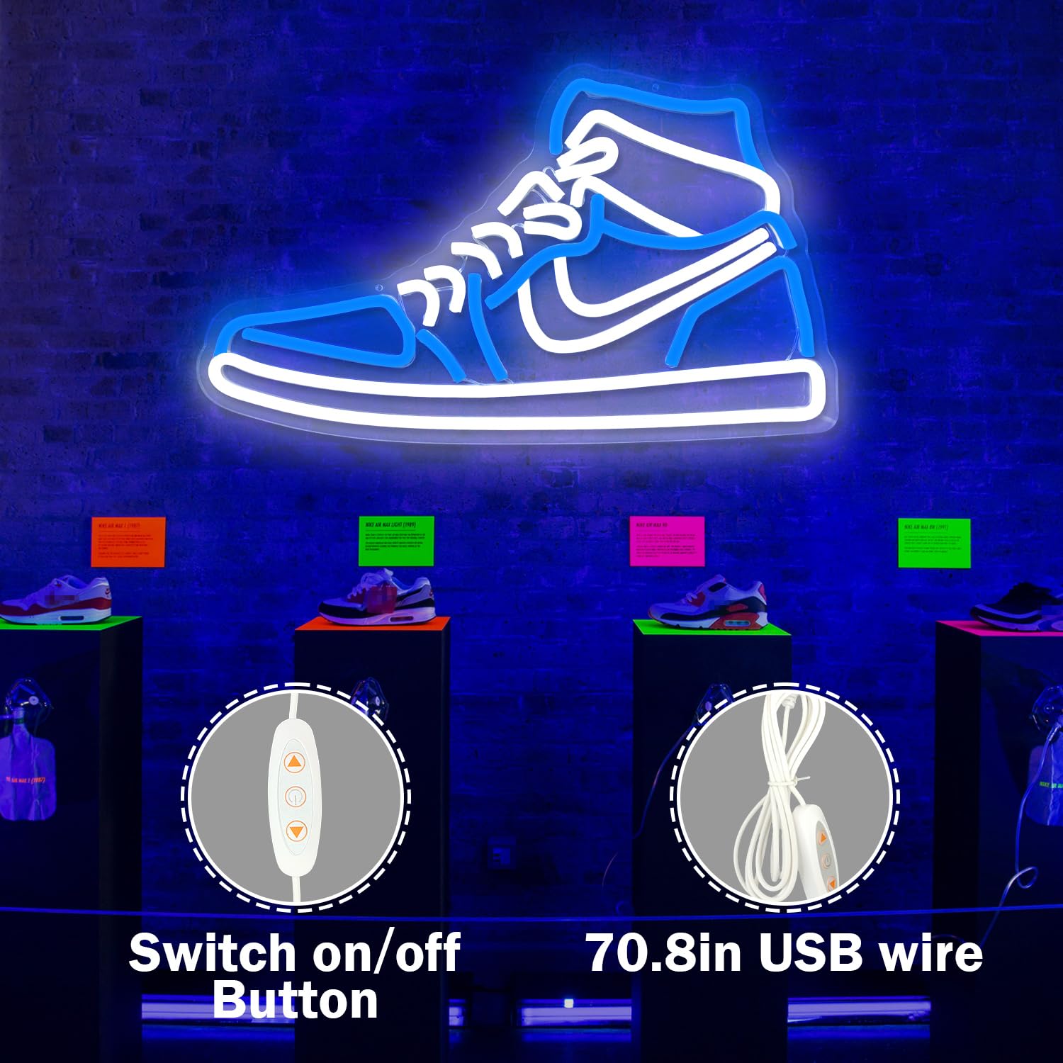 JianJung Neon Sign Sports Shoe Light - Dimmable LED Wall Decor for Bedroom & Man Cave - Blue, Plastic, Model: SneakersBlue
