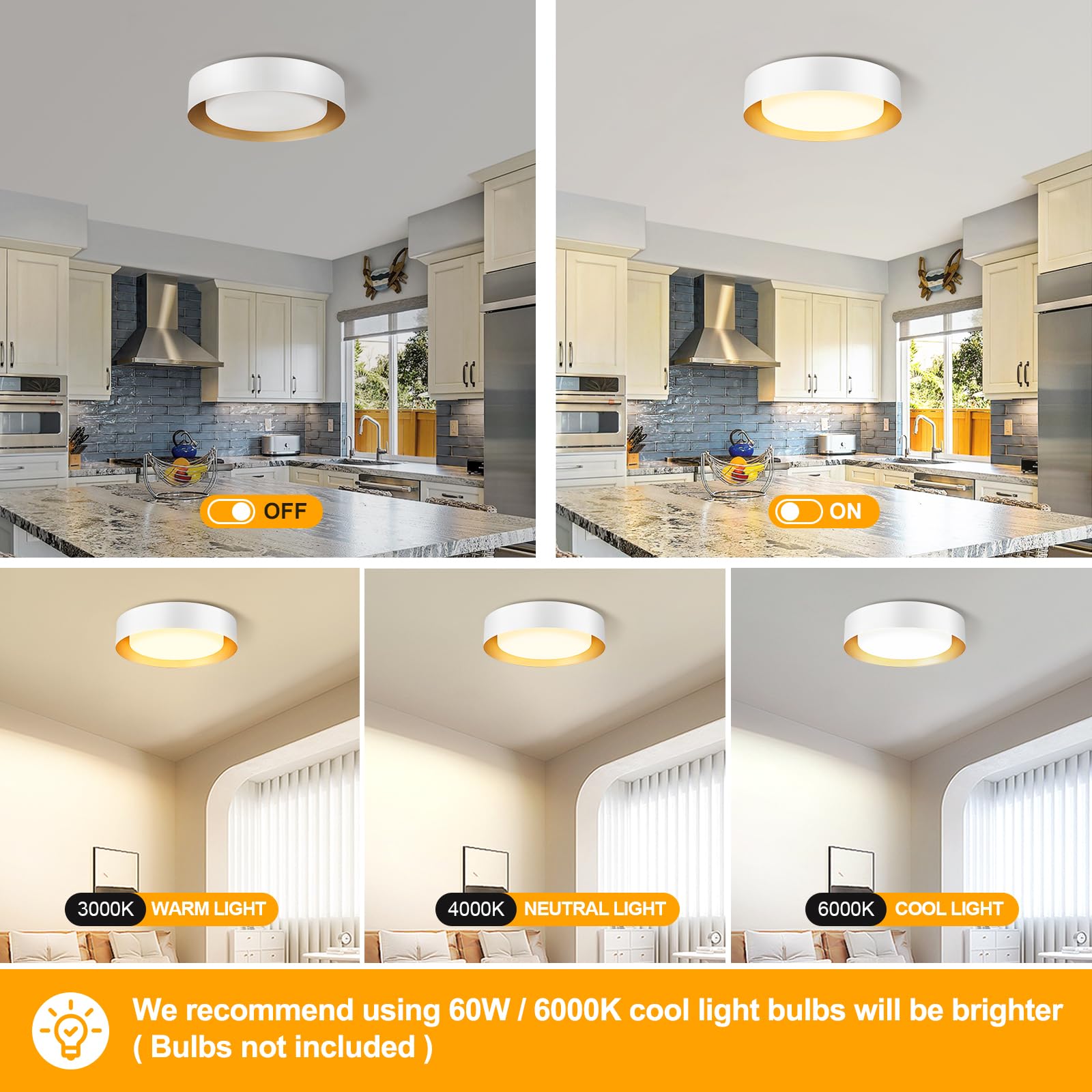 Goomavi Modern Flush Mount Ceiling Lights,Minimalist 16.5In Round Close To Ceiling Light Fixtures,White And Gold Metal Ceiling L