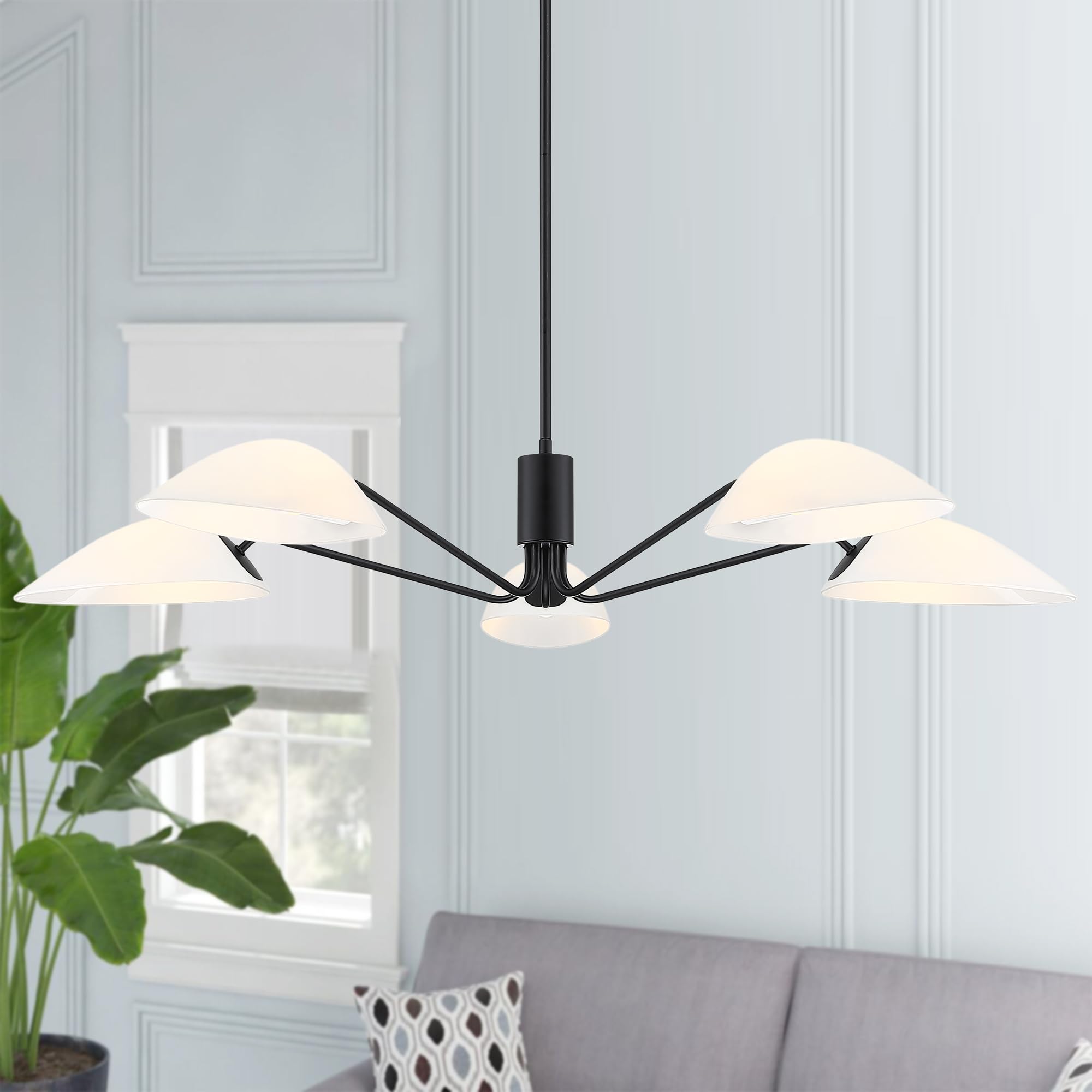 MEXO Modern Glass Sputnik Chandelier Pendant Light Fixture, Large, Black, Model 10028CH-BK