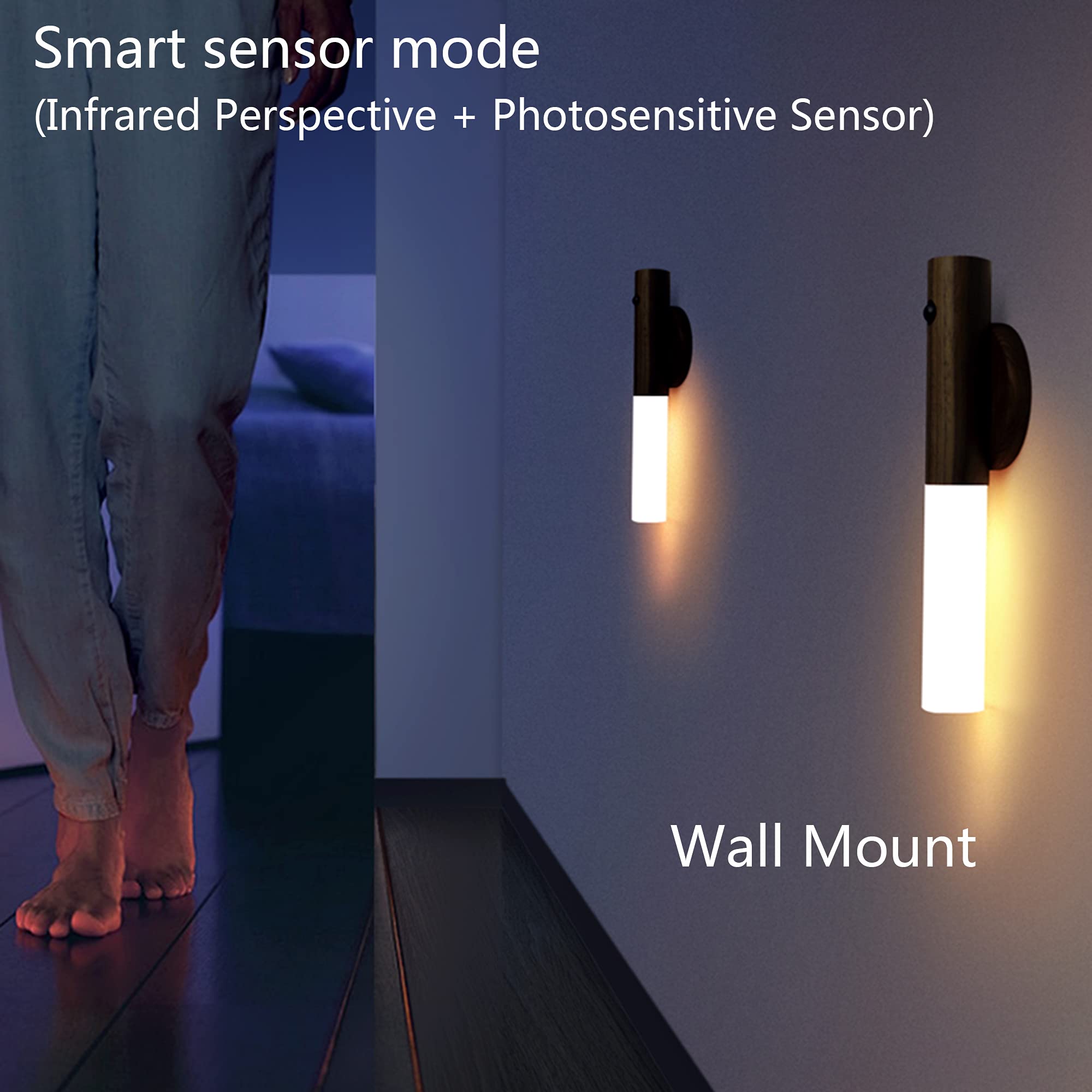 Chilvane Motion Sensor Led Night Light, Rechargeable Wooden Sconce, White Ash Pack Of 2