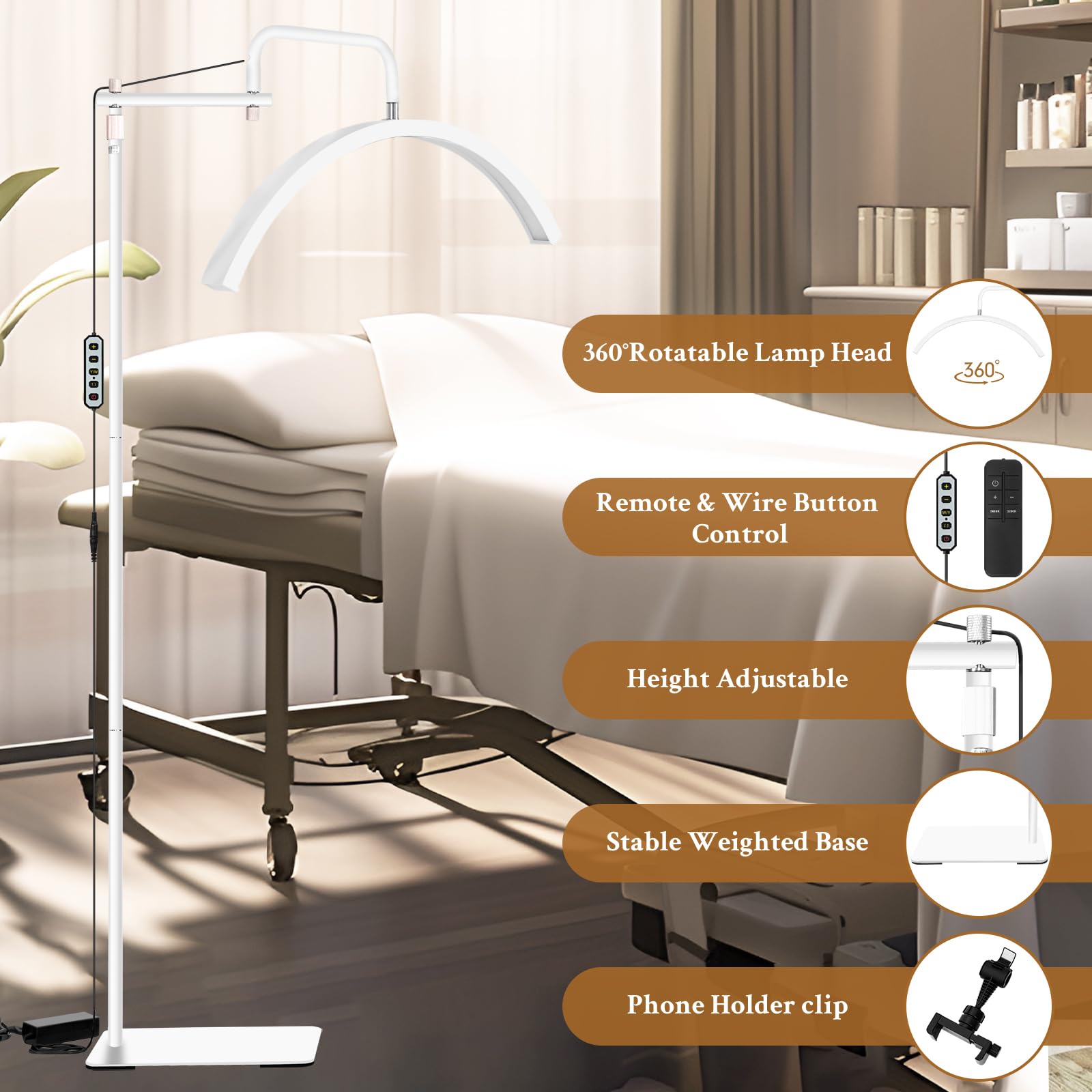 Lash Light For Eyelash Extensions, Led Half Moon Light For Lash Tech, Dimmable Floor Eyelash Lamp With Phone Holder For Esthetician, Tattoo Artists, Beauty, Skincare - Adjustable Brightness & Height