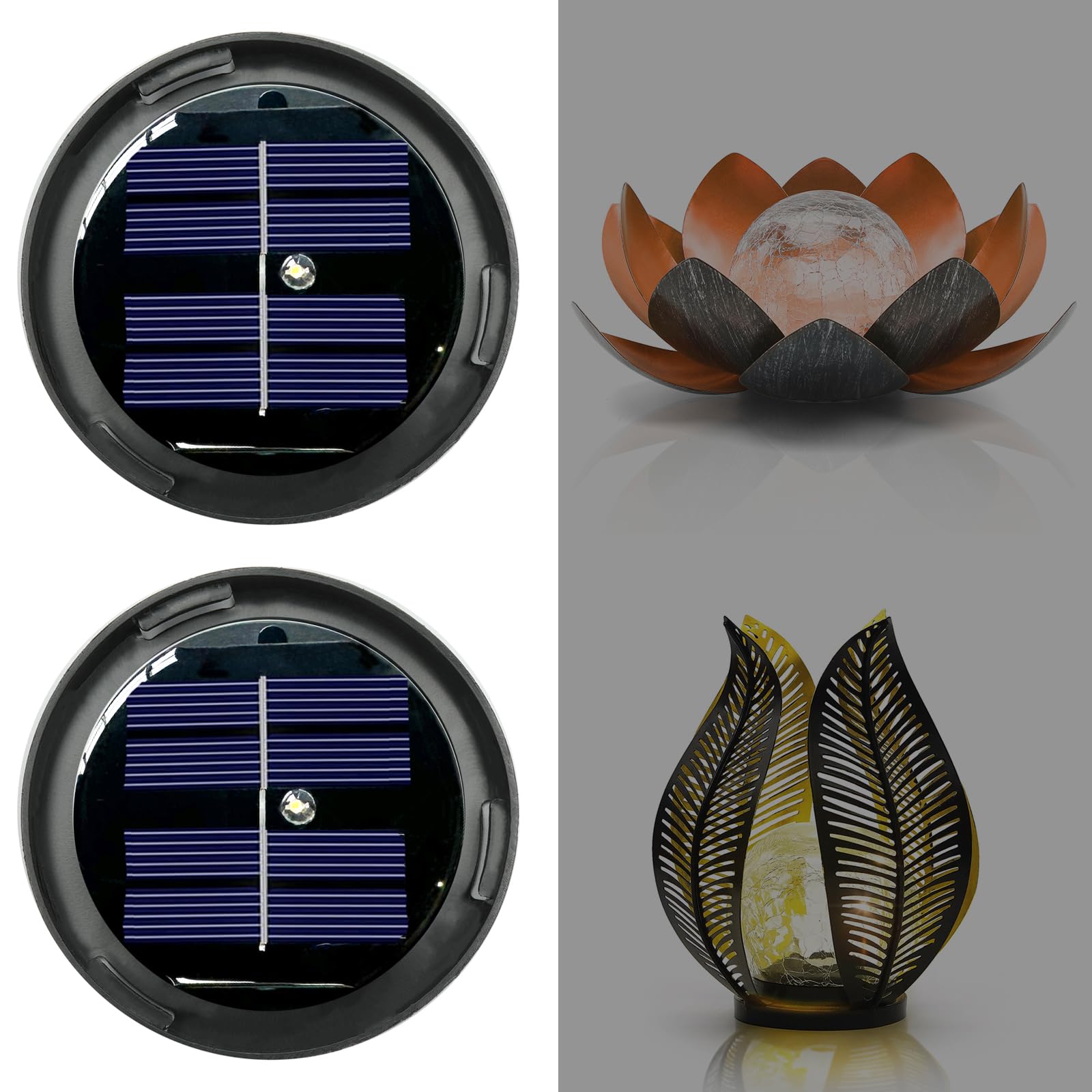 2 Pack Replacement Solar Light Parts, Warm White LED Waterproof Bottom Kit for Outdoor DIY Lotus Crackle Glass Globe Lamp