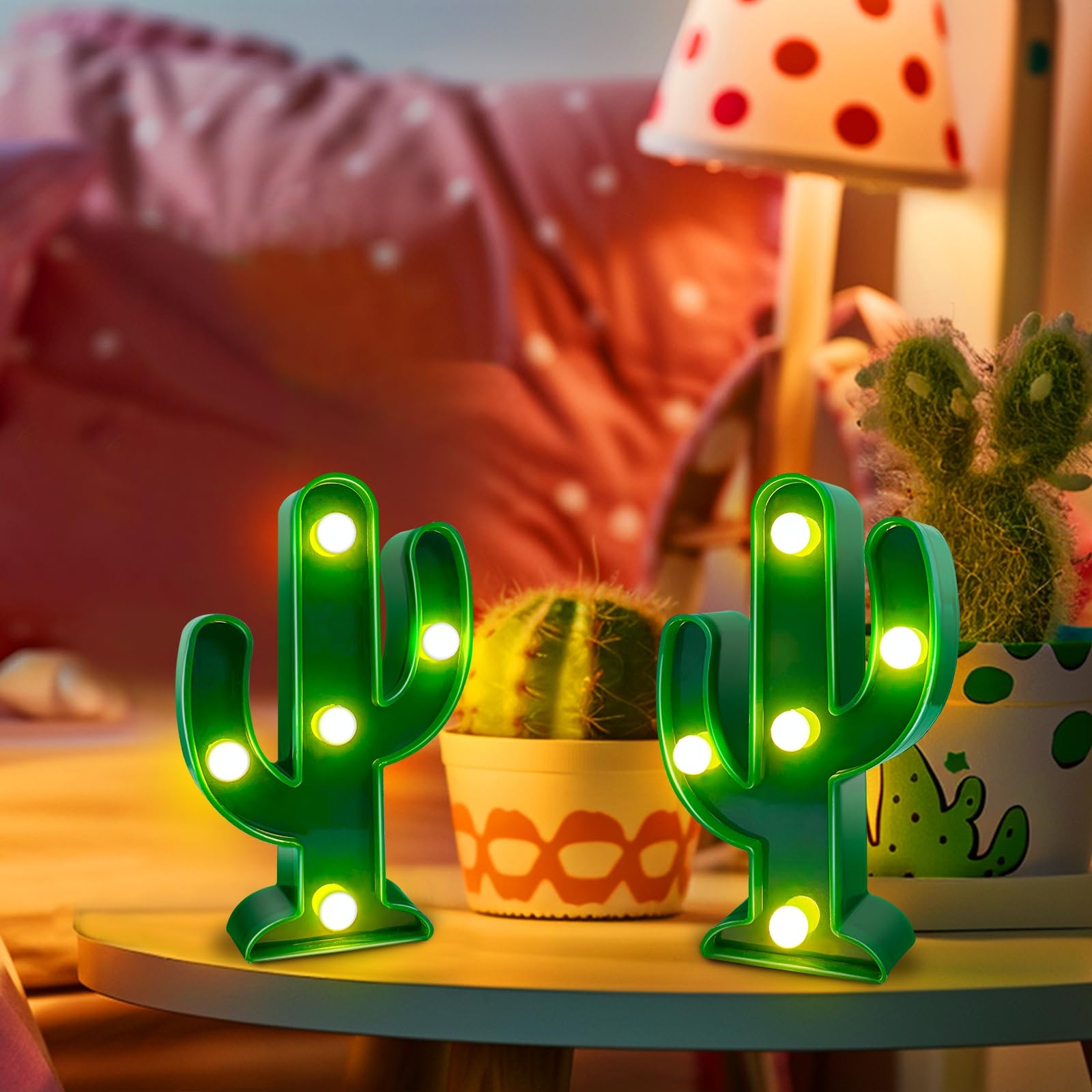 TURNMEON 3 Piece Cactus Decor LED Cactus Light Fiesta Decorations, Fiesta Mexican Party Decorations Green Cactus Night Light Cut