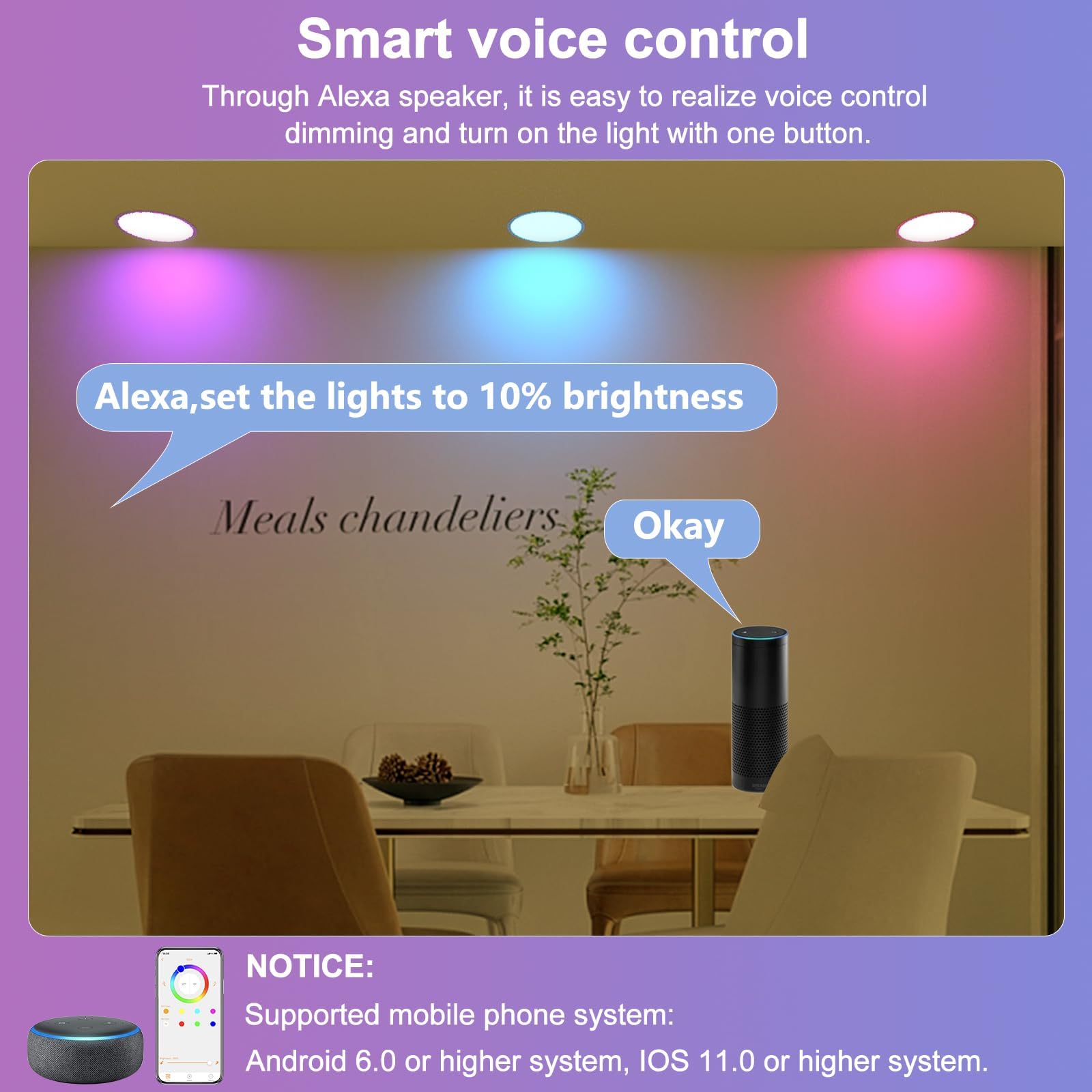 RICHSING 6" RGBW Smart Recessed Lighting - 16W LED, Dimmable, Aluminum, 4 Pack, Compatible with Alexa and Bluetooth