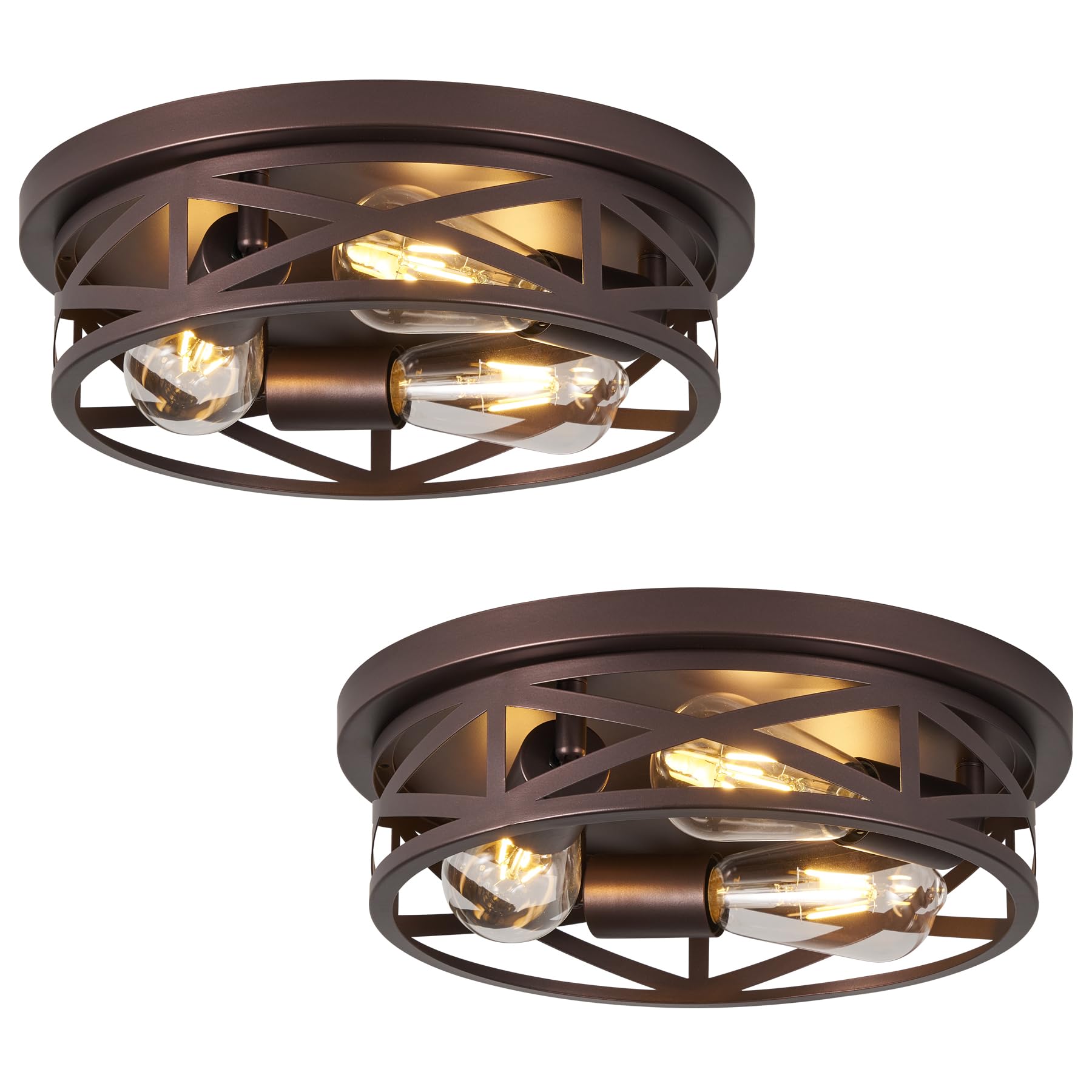 piano7797 3-Light Flush Mount Ceiling Light, Brown Metal Fixtures, 2 Pack, Model PACL003