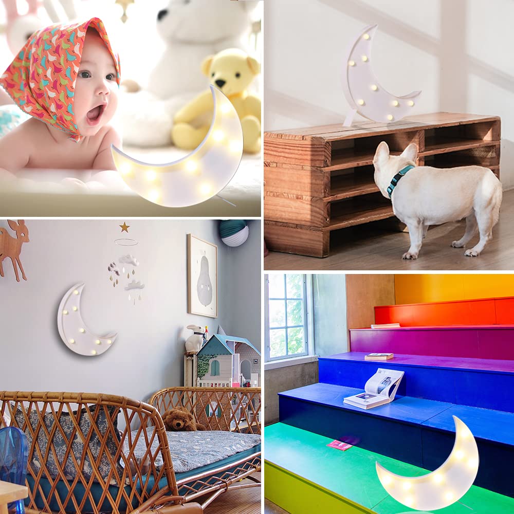 Vicila LED Moon Shaped Marquee Sign - Battery Operated White Crescent Moon Lamp for Bedroom, Christmas & Birthday Party Decor