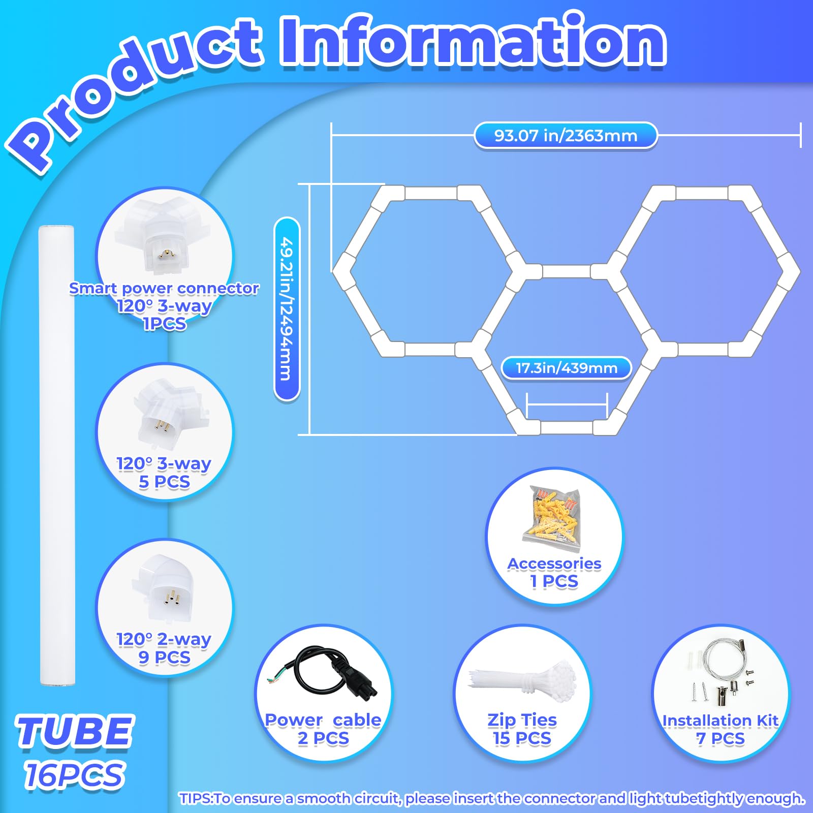 Hexagon Garage Lights-128W Led Lights,5000K 14080Lm Updated Bigger Size 16 Pack Led Lights,Led Shop Lights For Car Detailing,Wor