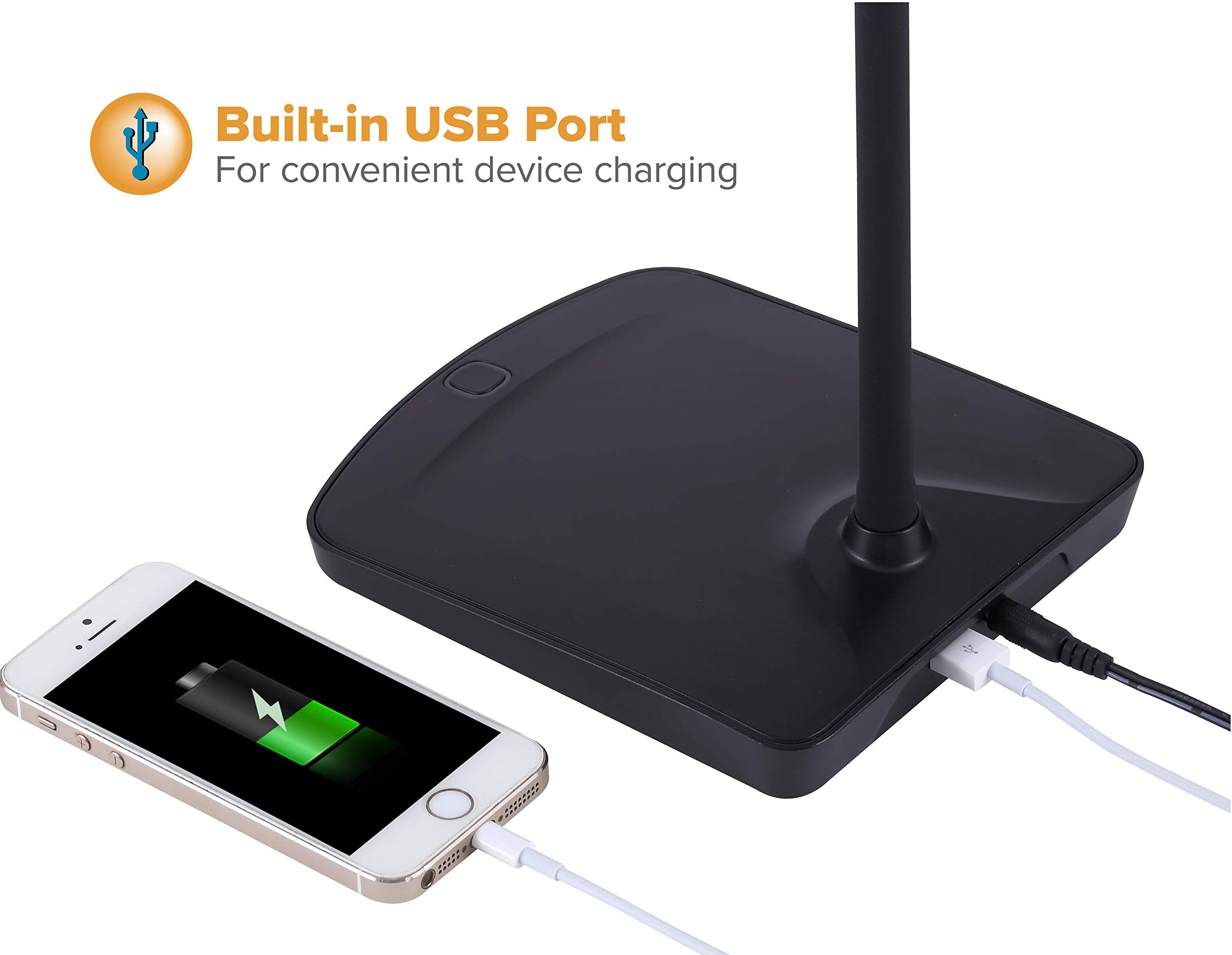 PureOptics LED Goosneck Desk Lamp with USB Charging Port, Touch Activated Dimmer (VLED1505)