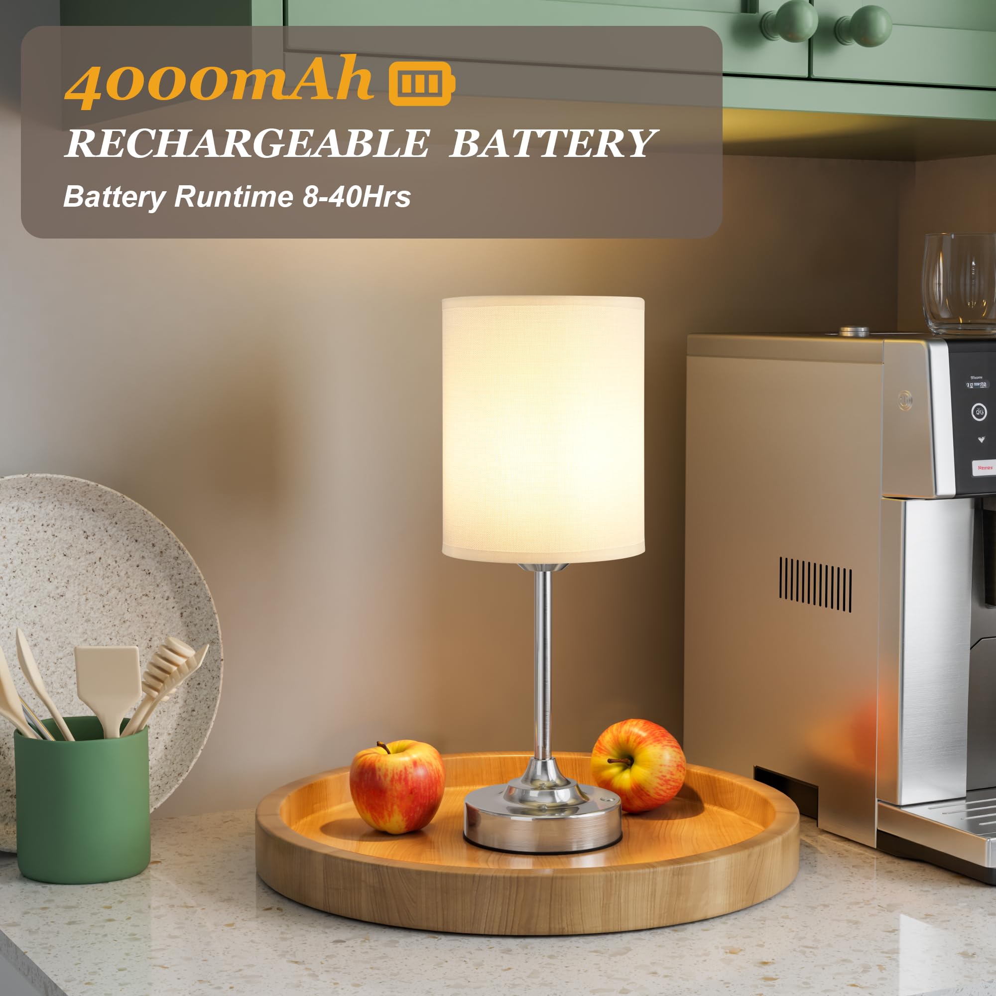 Touch Control Cordlss Table Lamp  Usb-C Rechargeable Lamp With Stepless Dimming  4000Mah Battery Operated Bedside Lamp For Bedroom  Living Room  Night Light & Emergency Lighting  Silver  2 Pack