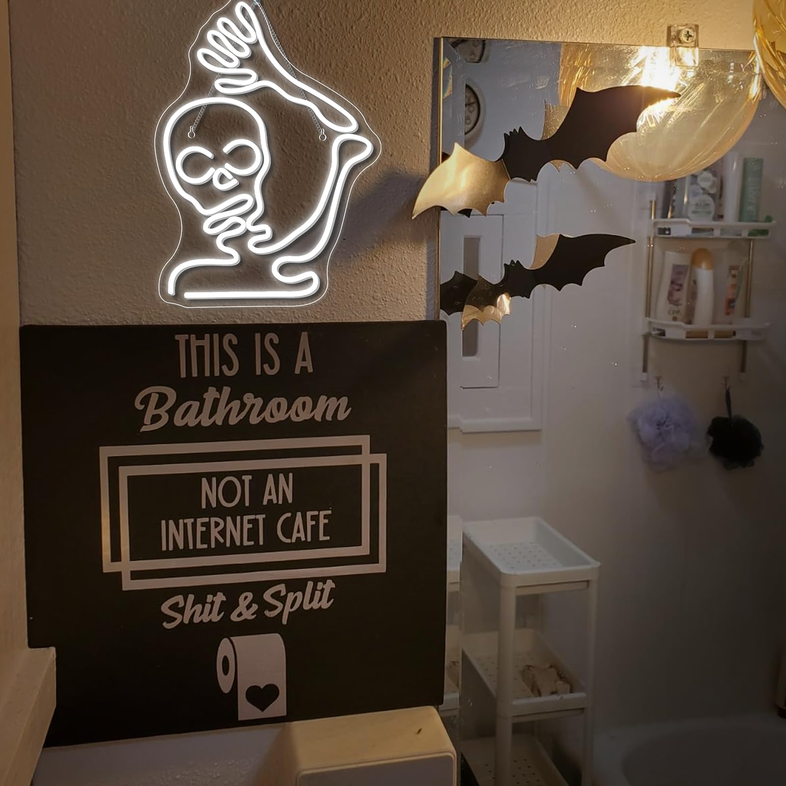 Looklight Skeleton Skull Neon Sign Halloween Decor Neon Signs For Wall Skeleton Halloween Led Lights For Bedroom Front Door Man Cave Bar Game Room Party Decoration Gifts Usb Powered Led Light 11.4X15.9In