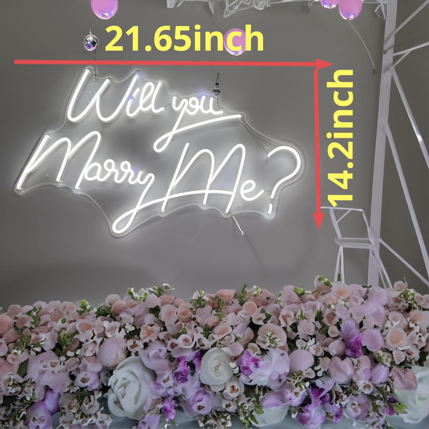 GENDAGAN Neon Sign Will You Marry Me? 12V Wedding Decor with Dimmer Switch, 21.65in Cool White, Silicone Material, 20 x 0.78 x