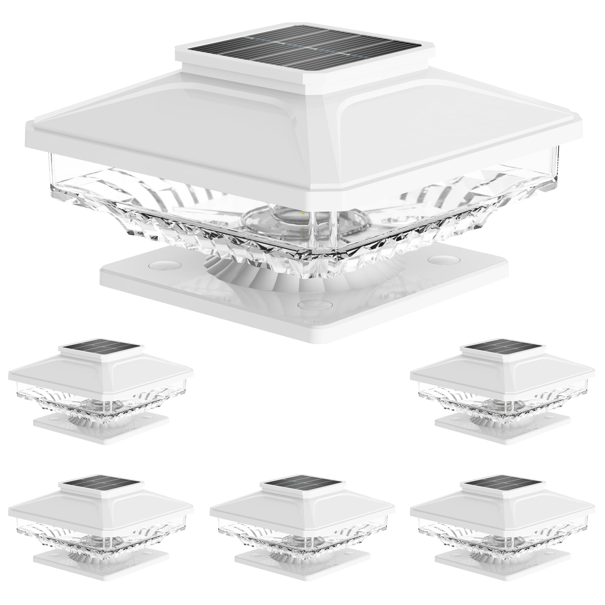 High Brightness 6 Pack Post Solar Lights,[Not Hollow Post],Ip65 Waterproof 4X4 Solar Post Cap Lights, Deck Post Cap Lights,Fit 4X4 5X5 6X6 Wooden Posts For Garden Patio Fence Deck Decor White