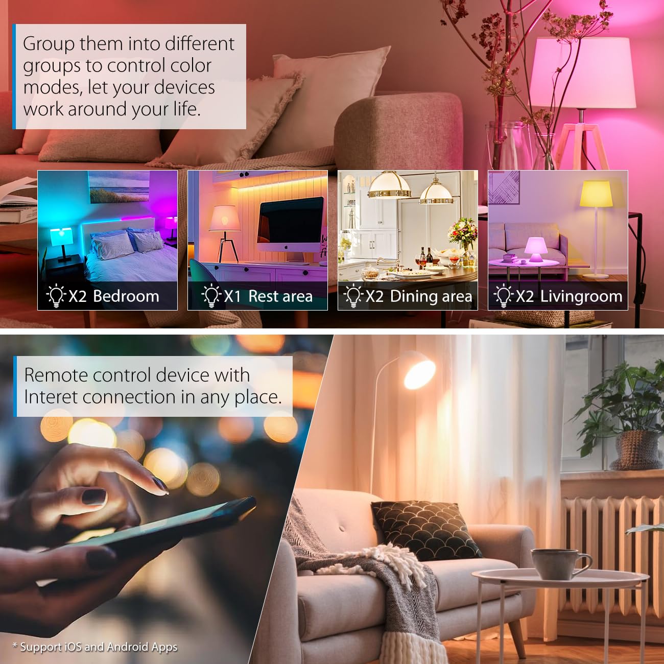 LVWIT Wi-Fi Smart Light Bulb, BR30 LED, RGB Color Changing, 60W Equivalent, 2-Pack, No Hub Required