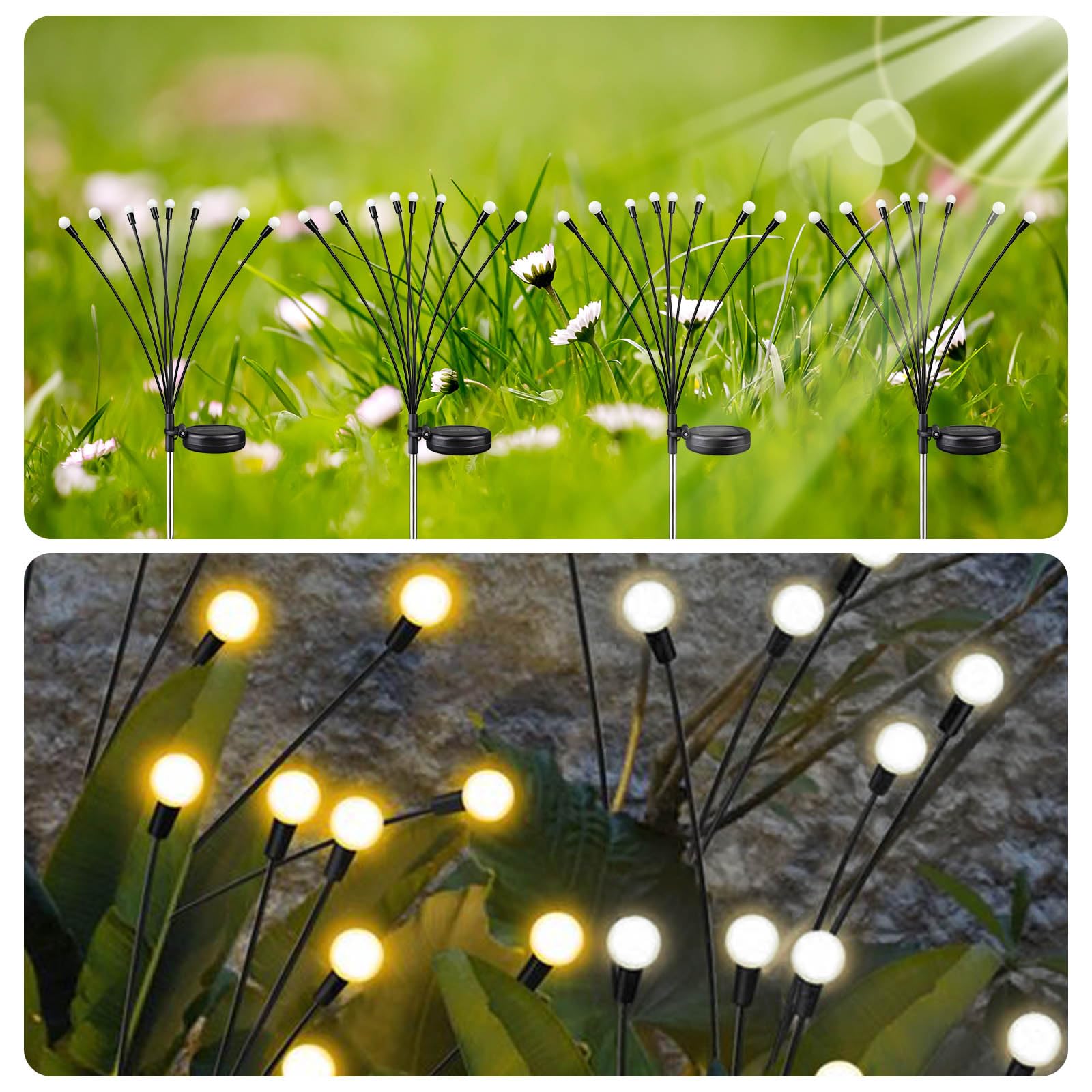 Ozs Warm White ? Cool White Rgb Color Changing 6Pack 48Led Solar Garden Lights - Solar Lights Outdoor, Solar Firefly Lights, Swa