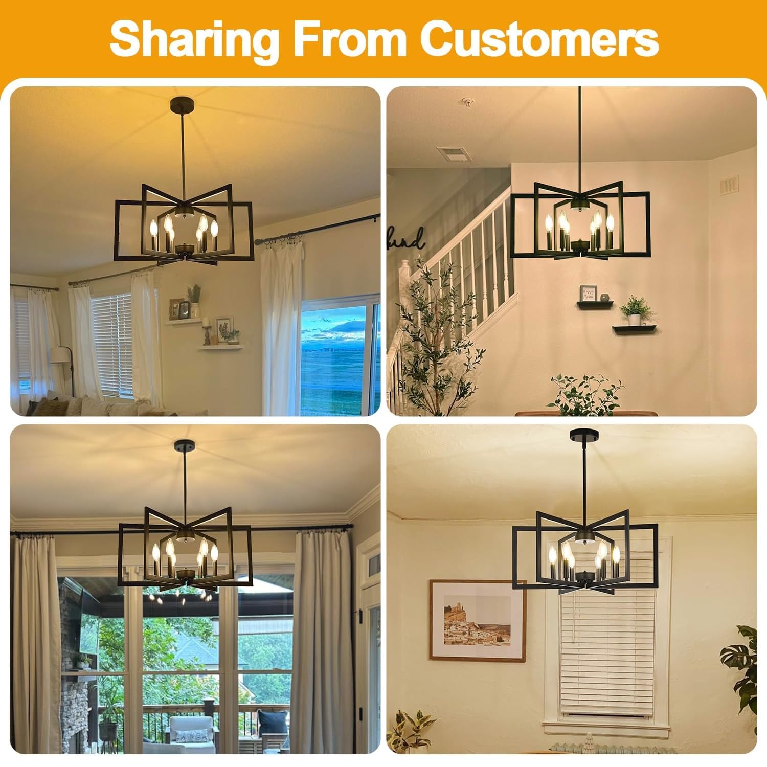 Lynnoland 25" Matte Black 6-Light Chandelier, Industrial Metal Pendant Fixture for Dining Room, Kitchen Island, Entryway, Model P4072