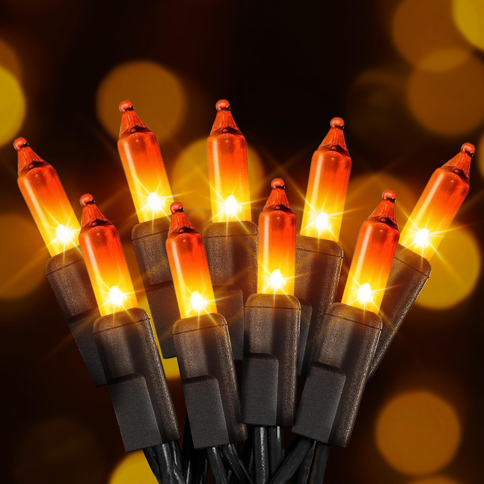 CXLHO Halloween Lights, 25FT 100 Bulbs, Orange Black Wire, UL Listed Waterproof Fall Decorations for Indoor Outdoor Use