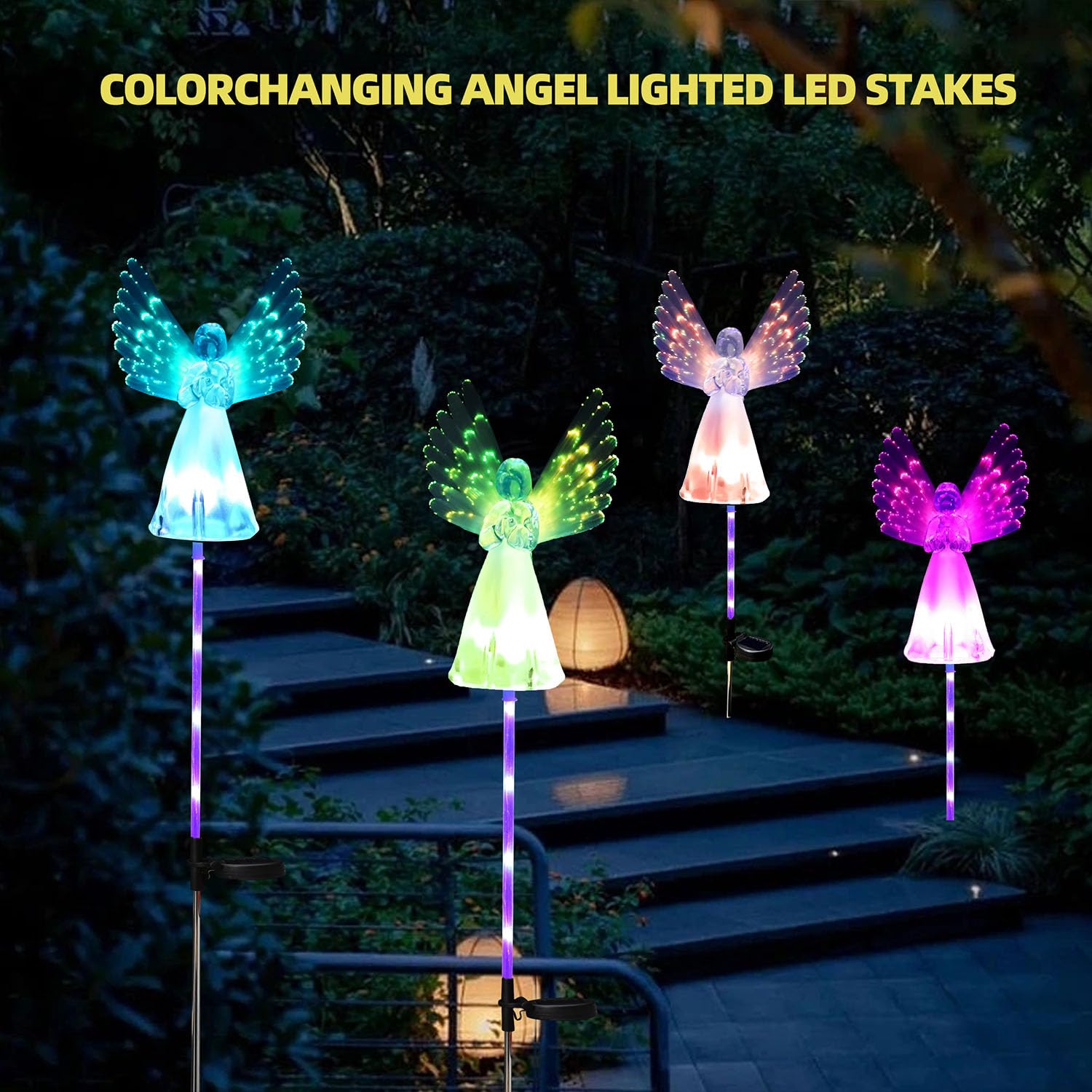 2 Pack Solar Angel Lights, Solar Powered Garden Stake Lights, Multi-Color Changing Angel Decorative Lights For Cemetery Grave Yard Patio Outdoor Decoration Memorial Gifts